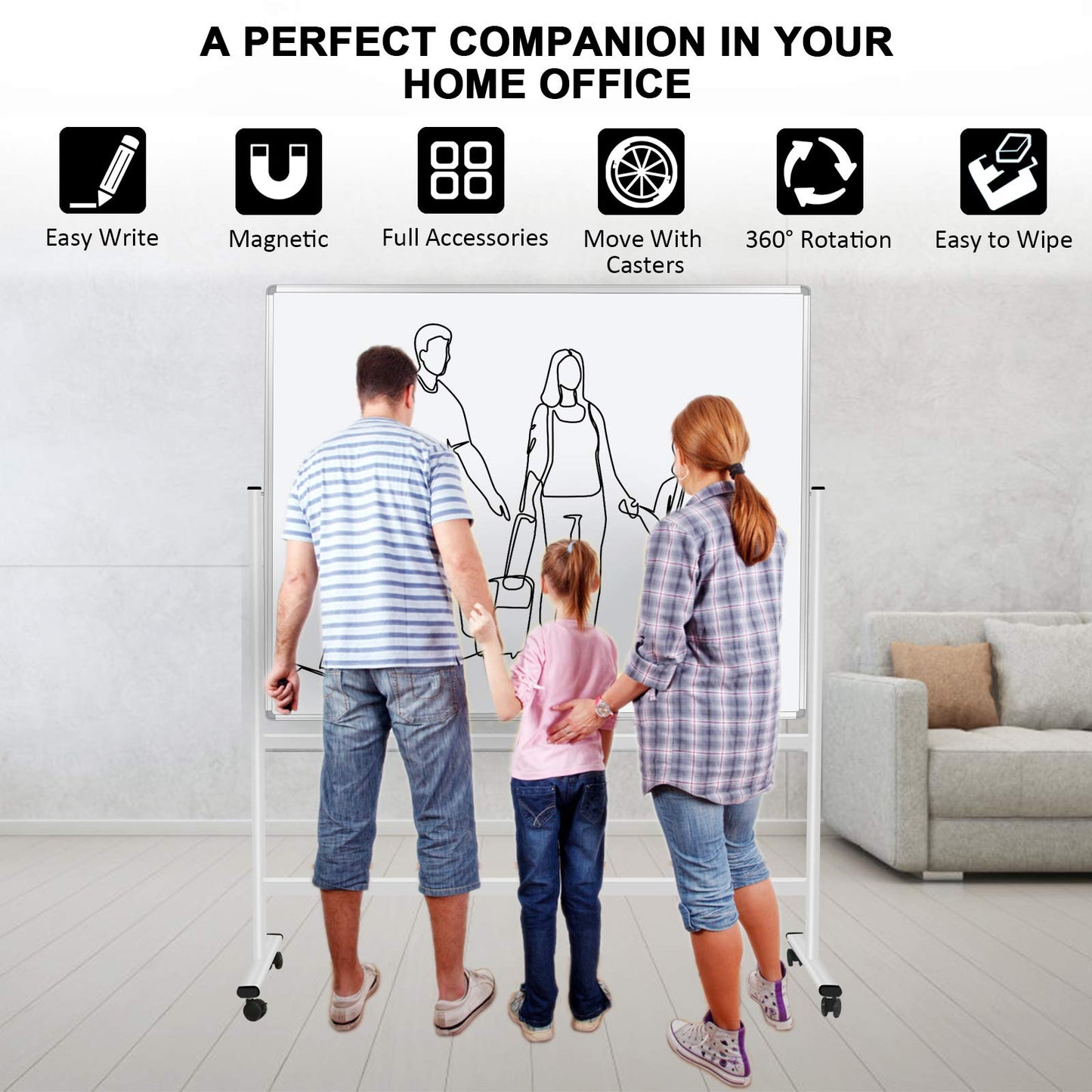 H-Qprobd 60"x48" Mobile Whiteboard Double-Sided Magnetic Dry Erase Board on Wheels - Comercial Rolling White Boards with Sturdy Stand for Home, Office & School