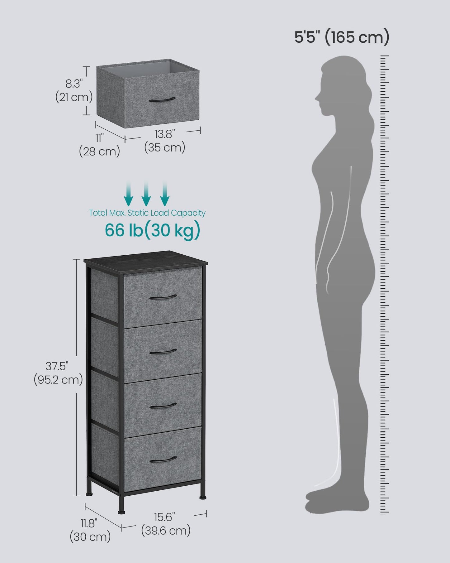 SONGMICS BELLAH Collection - Dresser for Bedroom, Chest of Drawers, Storage Organizer Unit, Closet, Entryway, Steel, 4 Drawers, Modern, Slate Gray ULGS314GN02S