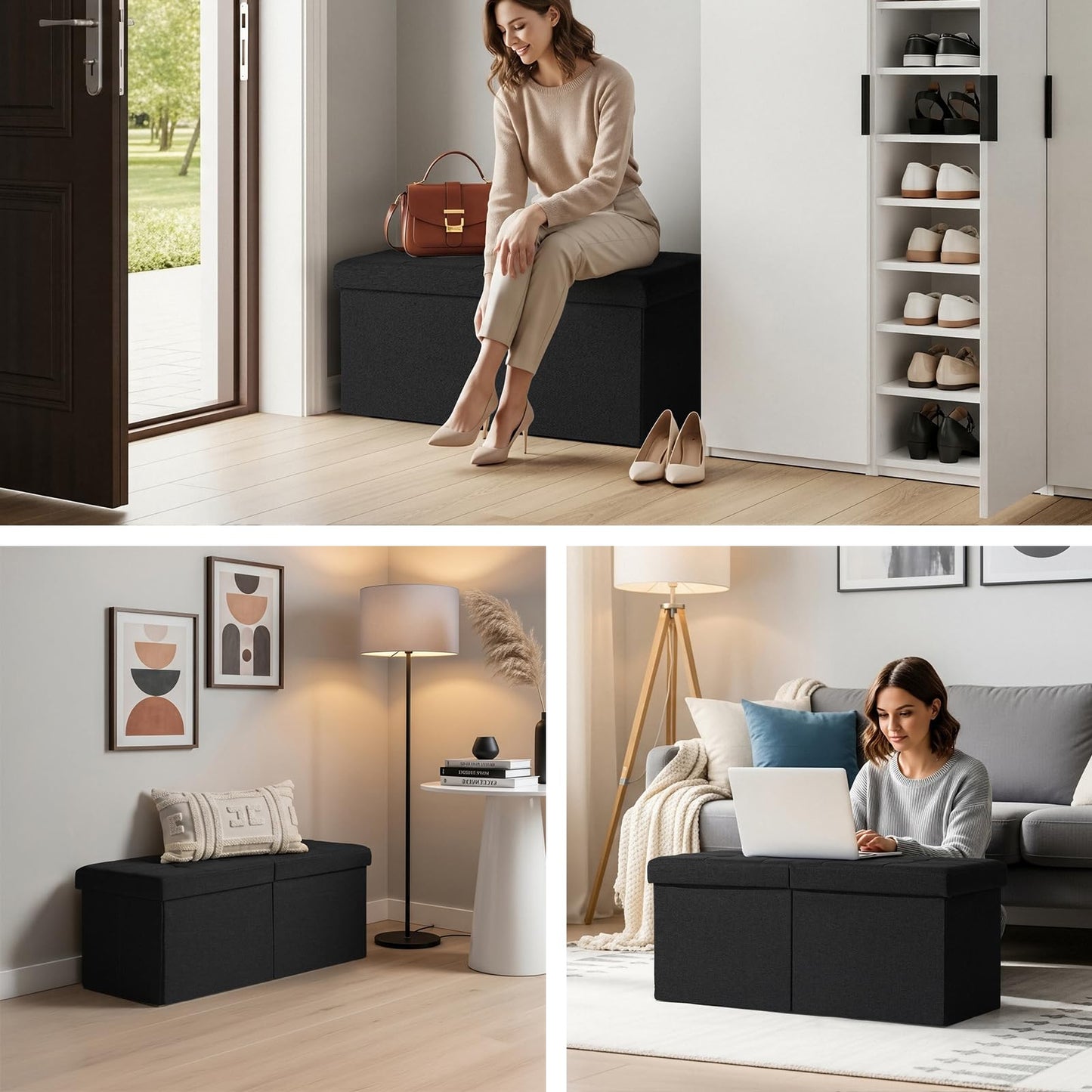 Snuvid 30-INCH Ottoman with Storage, Footrest Storage Bench, End of Bed Bench Coffee Table for Living Room, Bedroom, Entryway (Black)