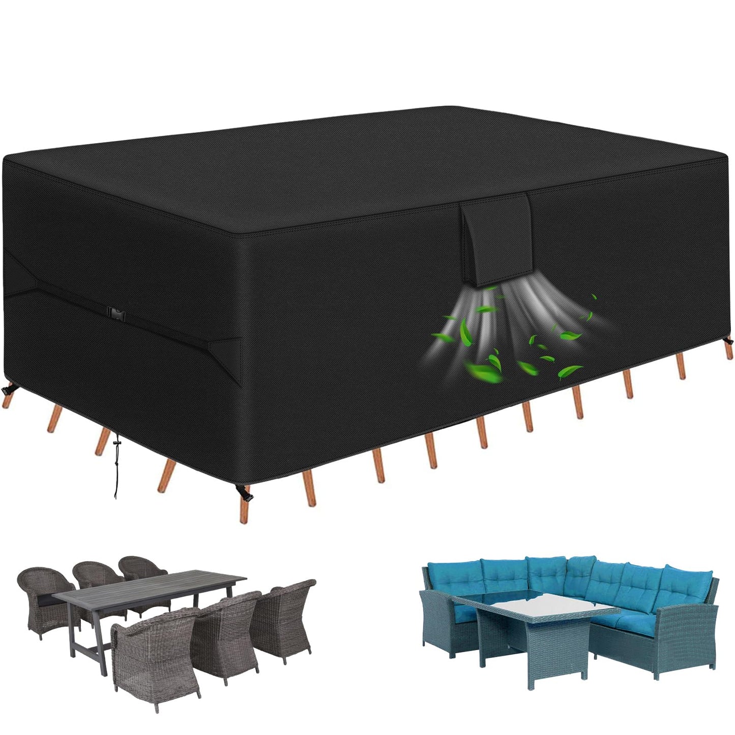 RICHIE Patio Furniture Covers - 600D Heavy Duty Waterproof Rectangle Table Cover, Lawn Furniture Set Covers for Outside Dining Table and Chairs Seating 86"L x 44"W x 28"H