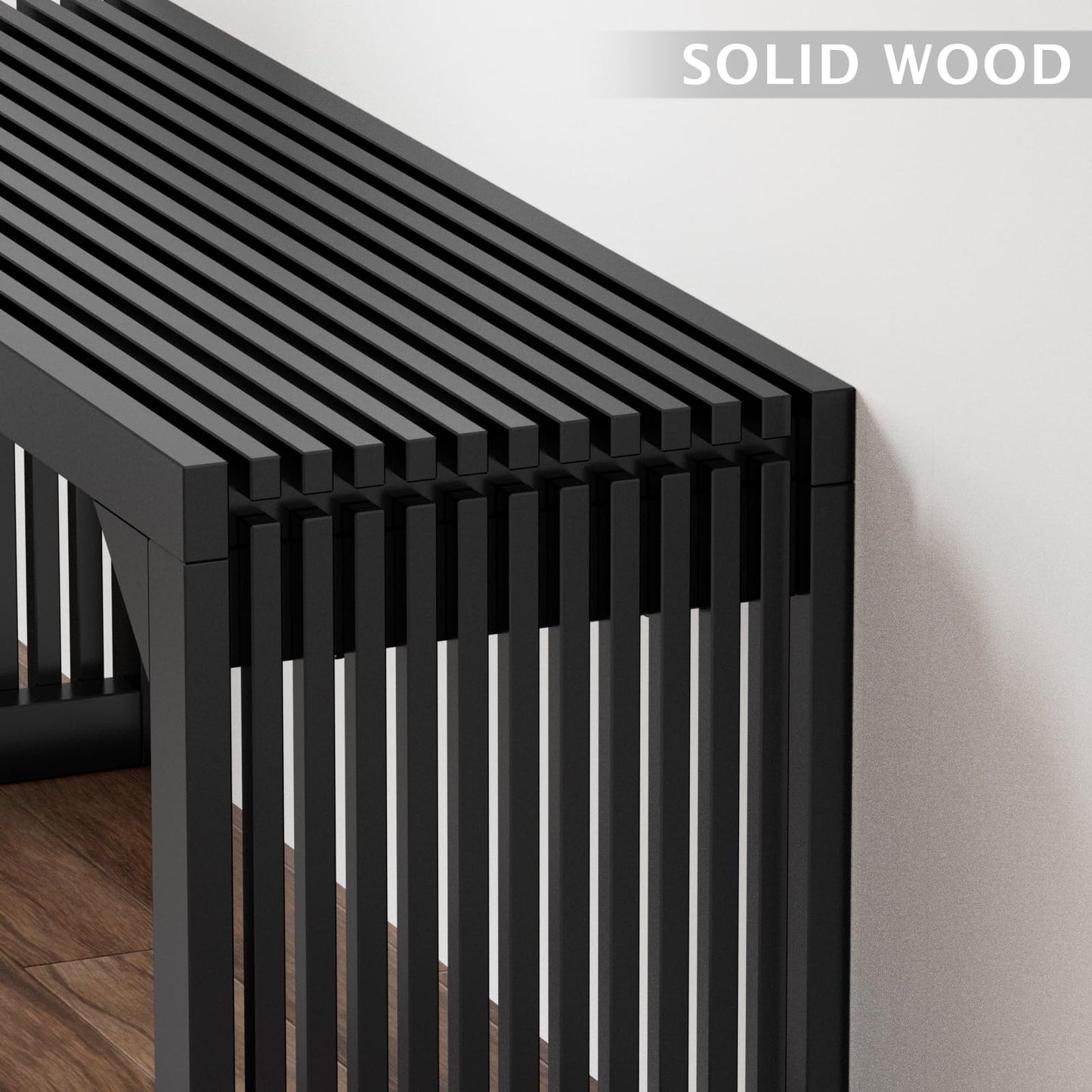 MODCART 35" Solid Wood Bench, Black Entryway Bench with Storage, Modern Shoe Bench, Narrow Bench for Entryway, Living Room, Kitchen