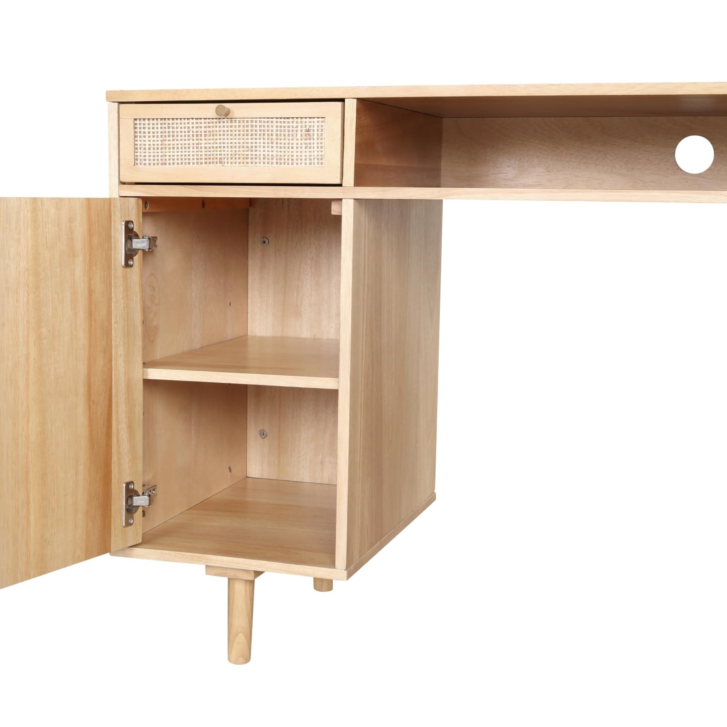 Nathan James Aaron Desk Wall Unit, Desk and Bookshelf Set, Boho Desk and Wall Mount Bookcase Set with Rattan Webbing, Warm Pine