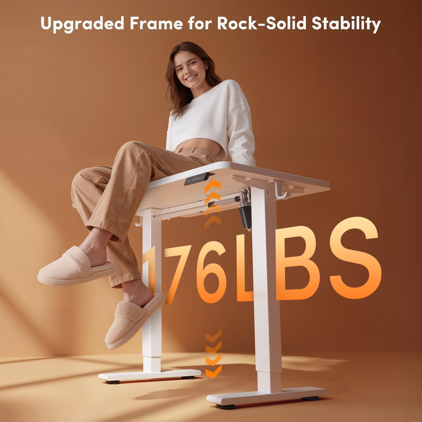 FEZIBO 32" Small Electric Standing Desk Adjustable Height, 3 Memory Height Settings, Sit Stand Up Desk for Home Office & Computer Workstation, White