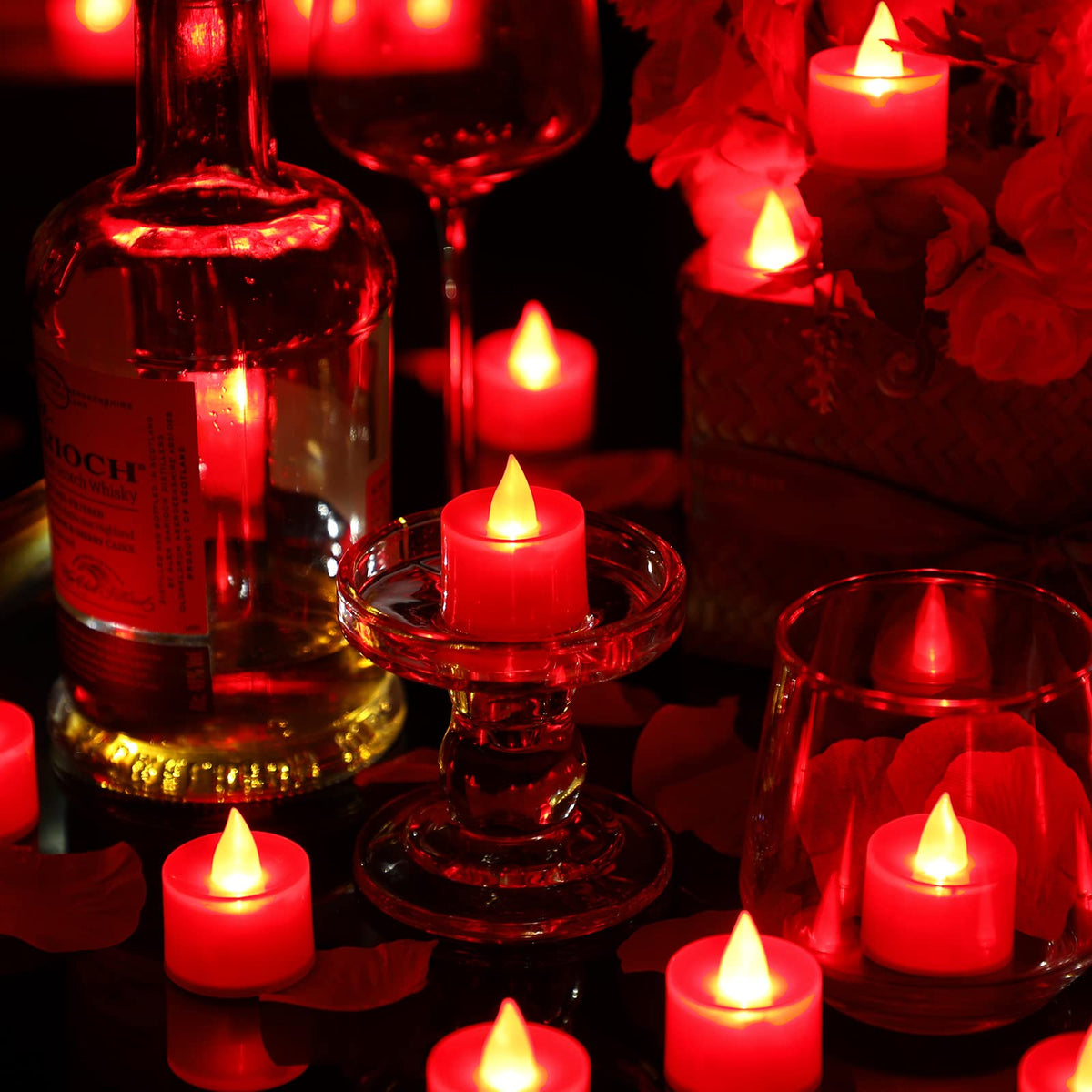 Coume 6000 Pcs Artificial Rose Petals with 72 Pcs Flameless LED Candles Romantic Decorations Fake Candles Anniversary Decorations for Valentine's Day Wedding Night(Red)