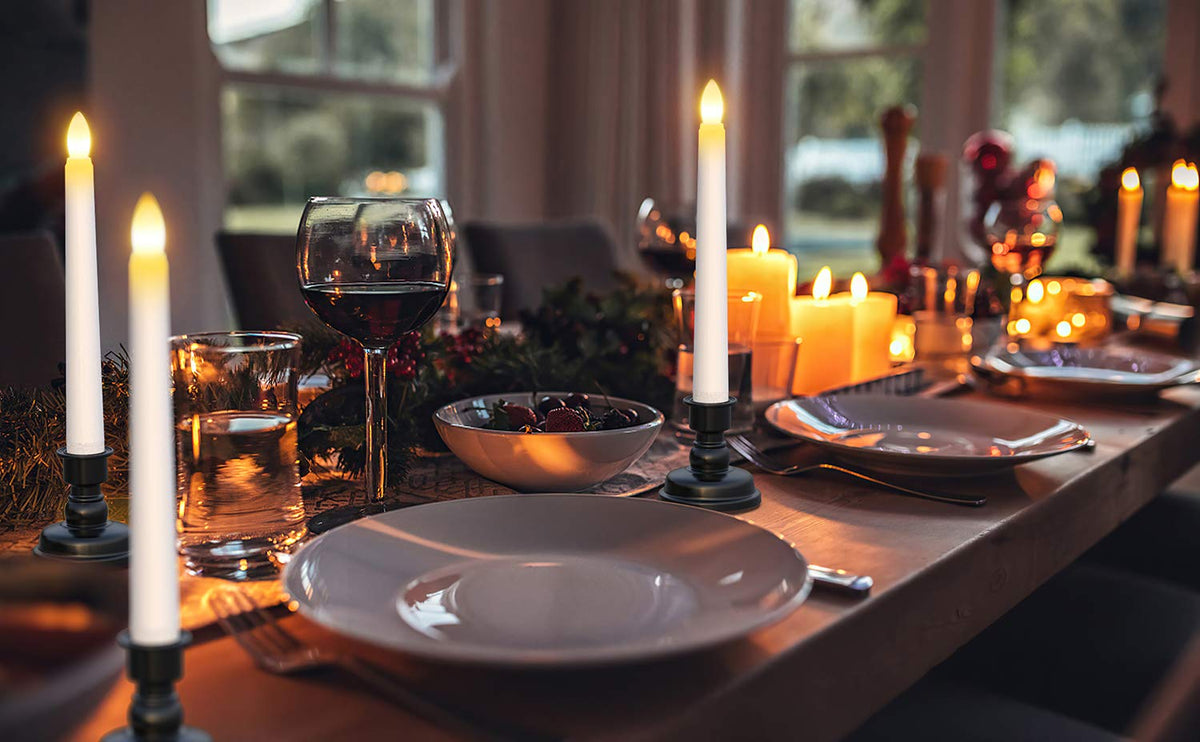 SoulBay 6pcs Christmas Decorations Window Candles with Remote Timer, 7.9inch Battery Operated Flameless Flicker LED Taper Candle Lights w/Black Holders for Home Party Indoor Windowsill Décor