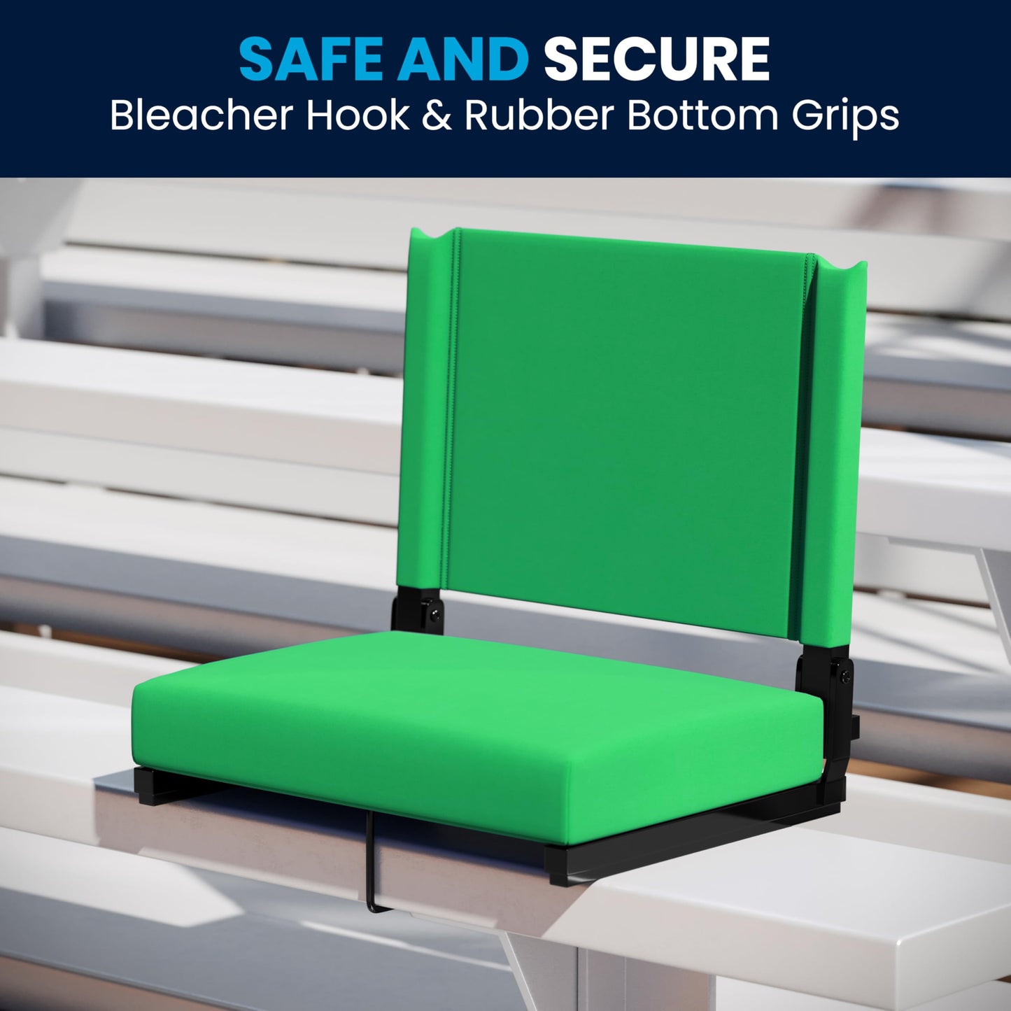 Flash Furniture Grandstand Portable Stadium Seat for Bleachers or Benches, Folding Padded Stadium Chair with Carrying Handle, 500 lb. Weight Capacity, Bright Green