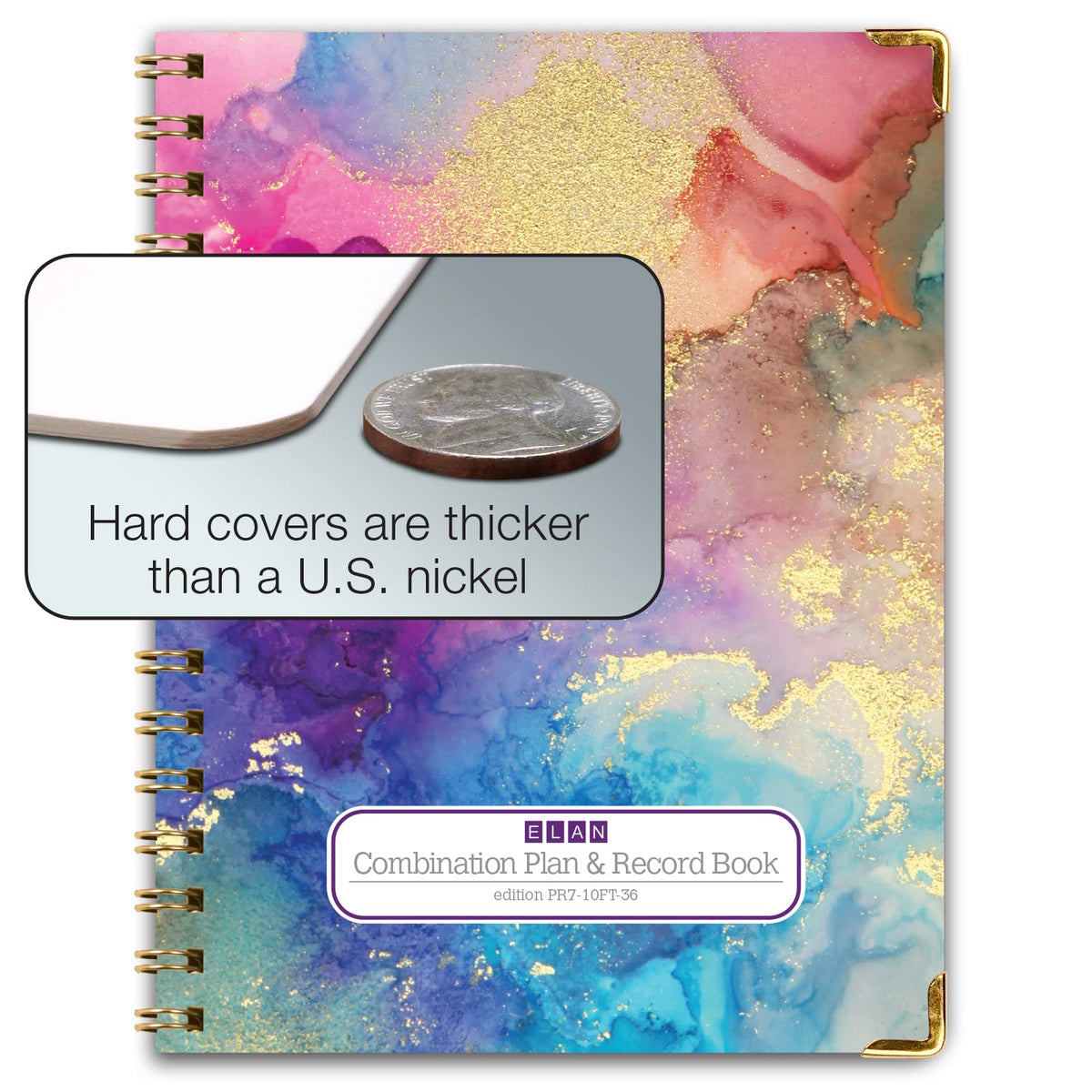 Elan Publishing Company HARDCOVER Combination Plan and Record Book: One efficient 8.5" x 11" Book for Lesson Plans and Grades Combines W101 and R1010 with Bonus Clip-in Bookmark (Rainbow Gold Marble)