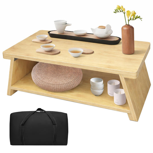 koretech Floor Table, Altar Table Paulownia Folding Design, Low Meditation Table for Sitting on The Floor Japaness Table Tatami Table (Bamboo Color)
