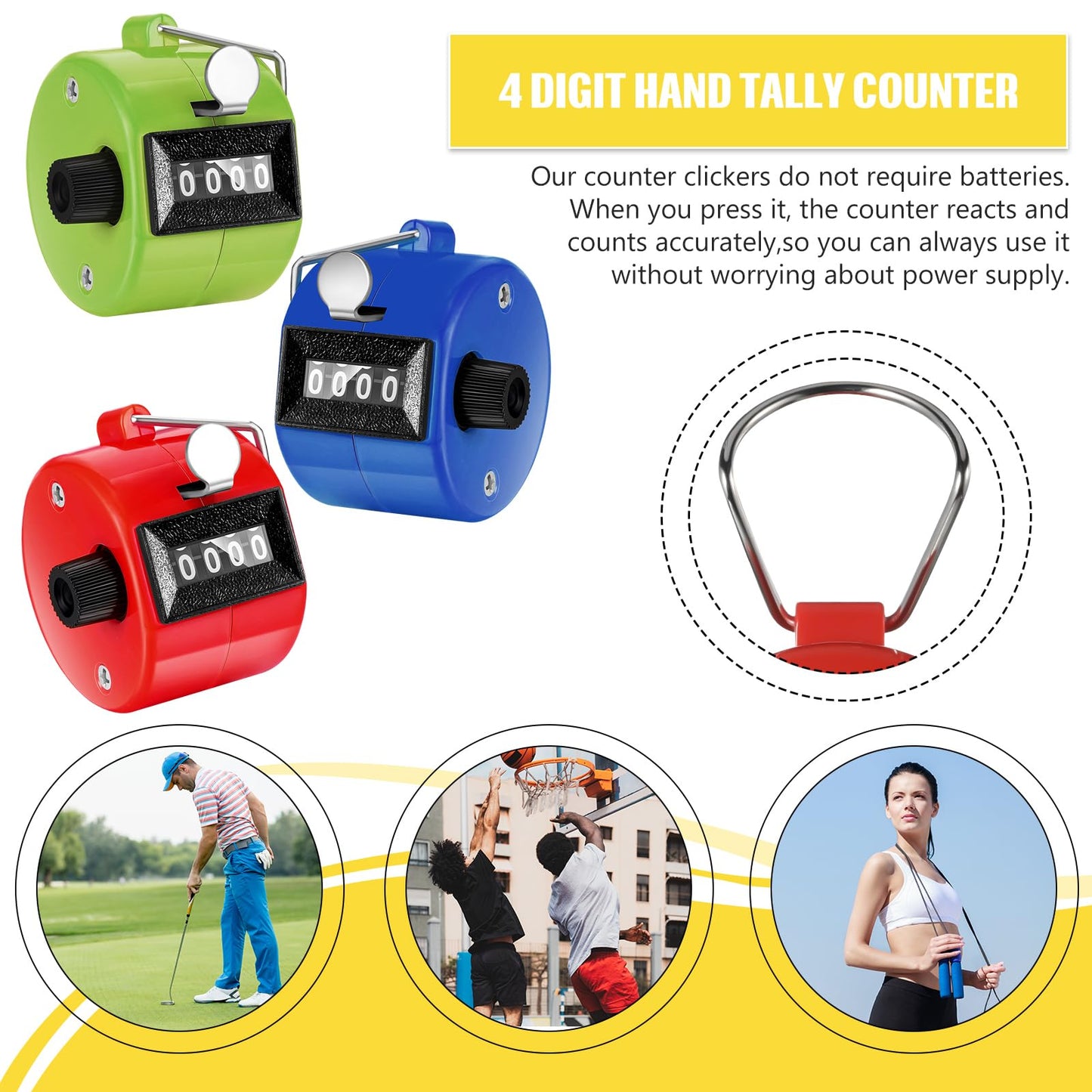 TOODOO 6 Pack Hand Tally Counter 4 Digit Mechanical Palm Clicker Plastic Hand Held Counter Clicker with Metal Finger Ring for School Golf Sports Events Office Stadium(Retro Color)
