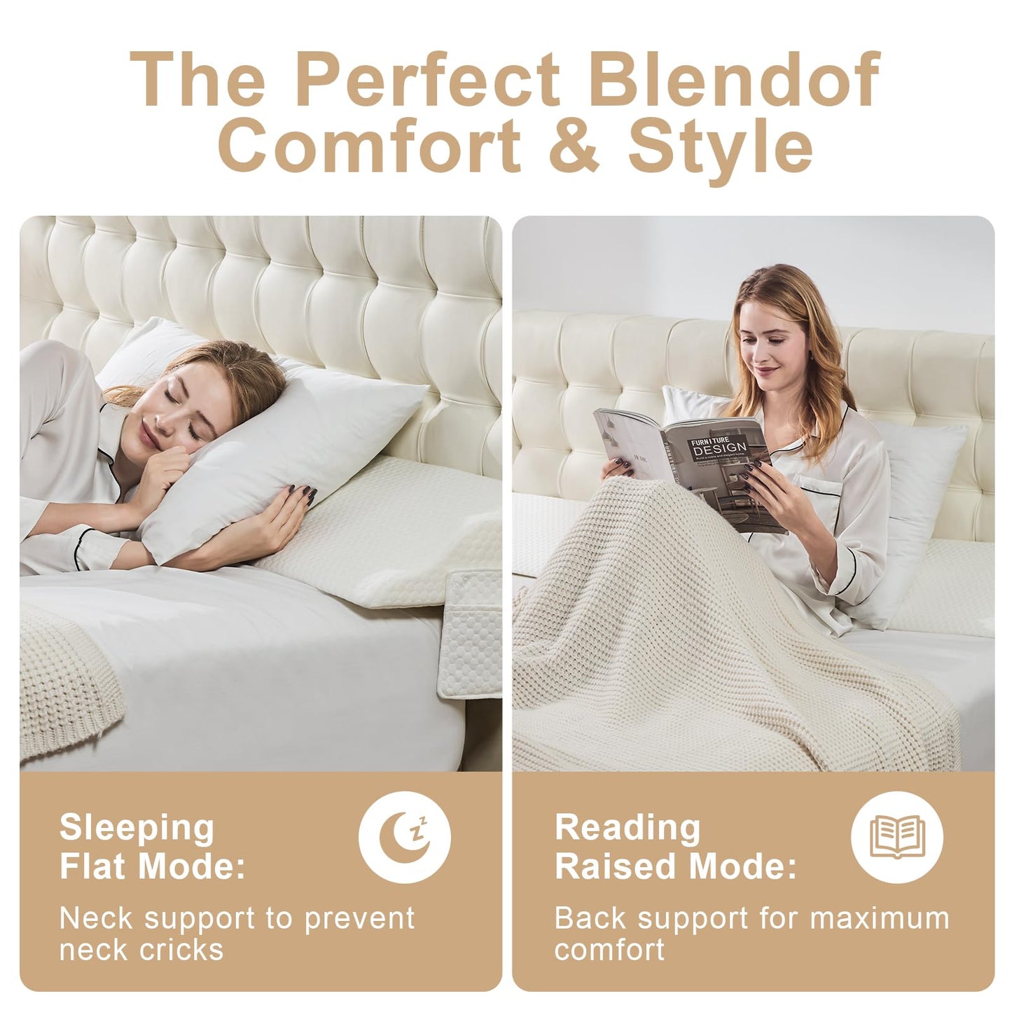 Yojoker Twin Size Bed Wedge Pillow for Headboard Gap, Wedge Pillow Headboard with Side Pockets and Wave Contour, High-Density Foam Bed Gap Filler (0-6"), 39x10x6 Inch, White