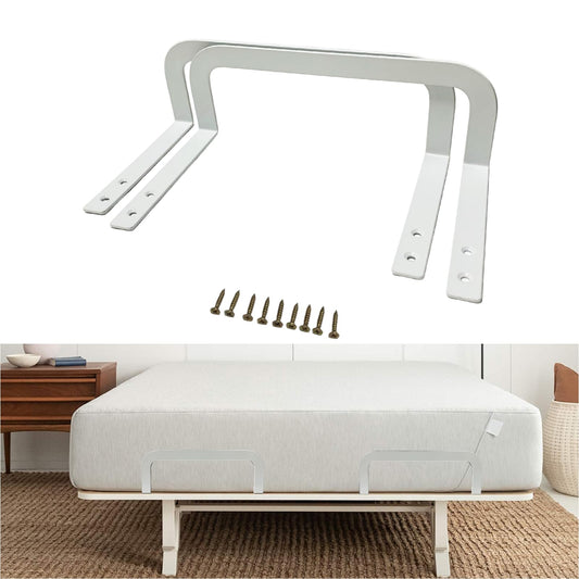 ANTEISI 2-Pcs White L-Shaped Metal Mattress Holder – Low-Profile Steel Bed Frame Stabilizer with Screws, 10.35x3.54 Inch,to Stop Sliding (Fits Mattress Height >3.54in)