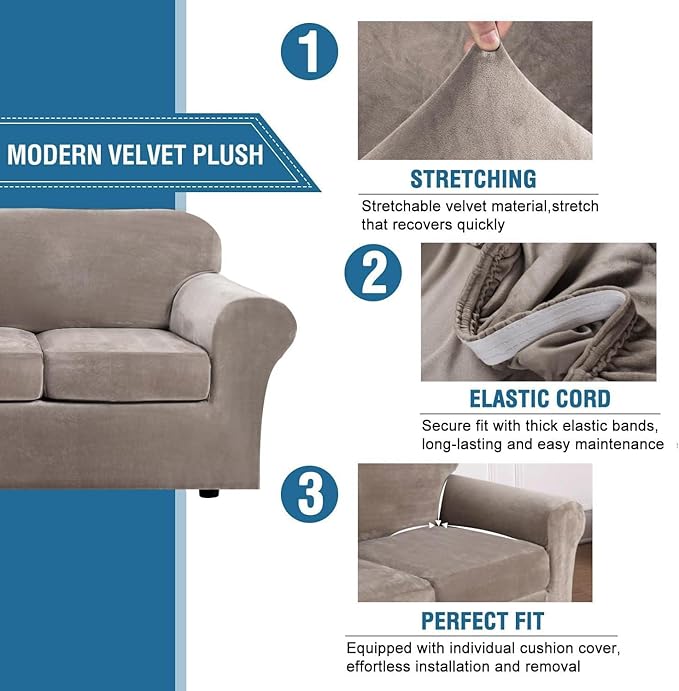 H.VERSAILTEX High Stretch Sofa Slipcover 4 Piece Cover Velvet Furniture