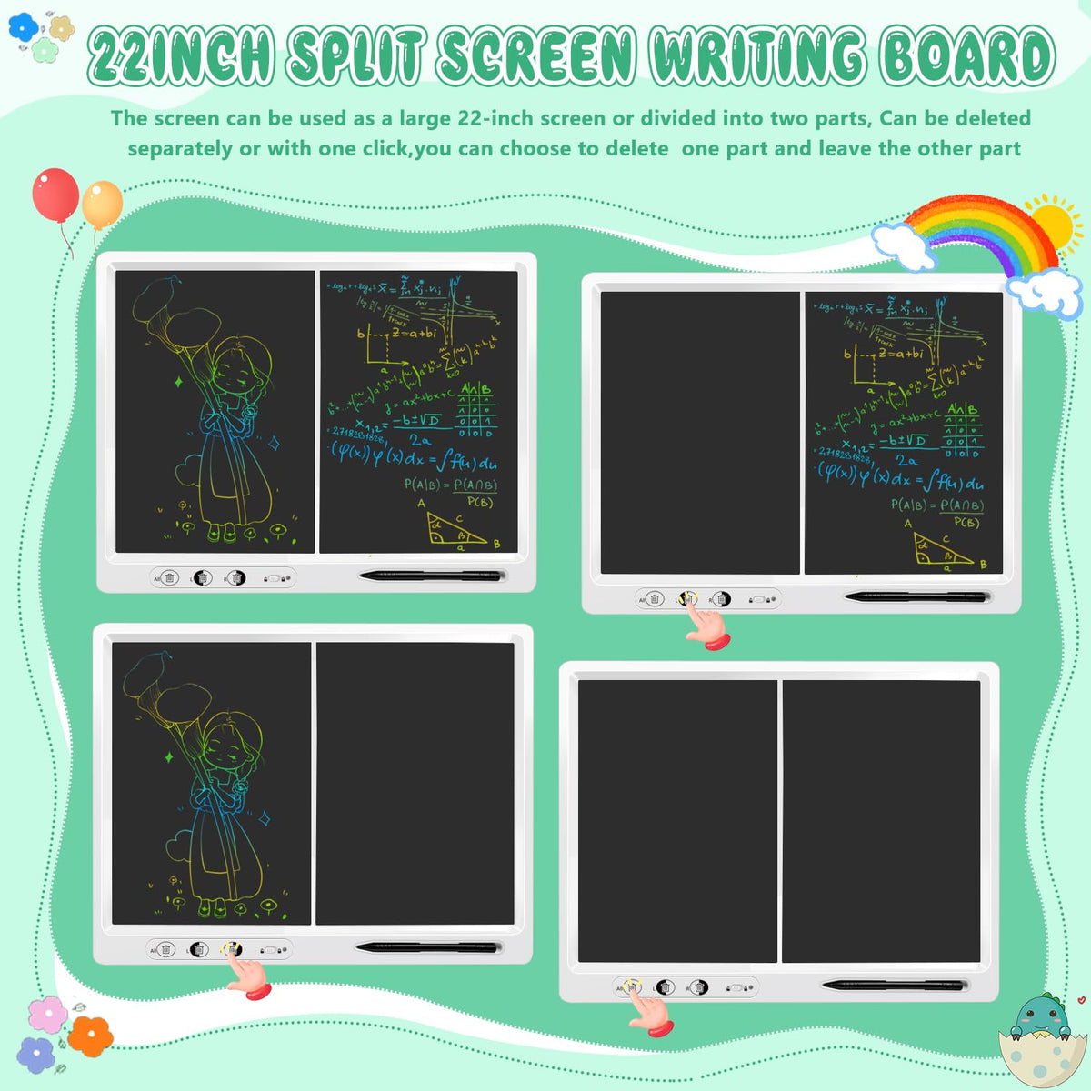 LCD Writing Tablet for Kids,22 Inches Colorful Screen Drawing Tabelt, Remote Split Screen Control Erasable Function,Educational and Learning Autism Toys 3-12 Year Christmas Gifts for Grandkids