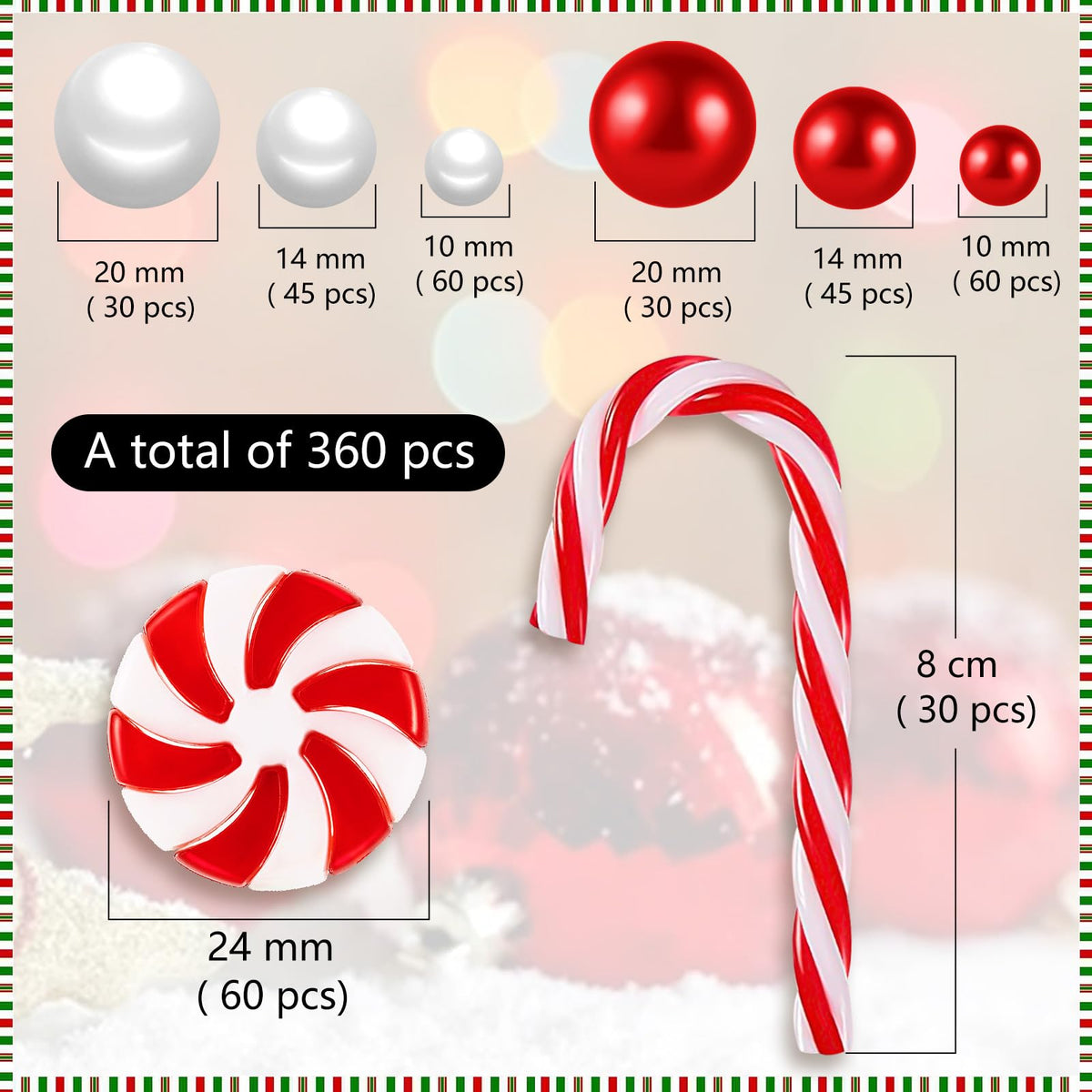 ZHWKMYP 360Pcs Christmas Floating Vase Filler for Centerpieces, Christmas White and Red Candy Cane Vase Fillers for Table Decorations