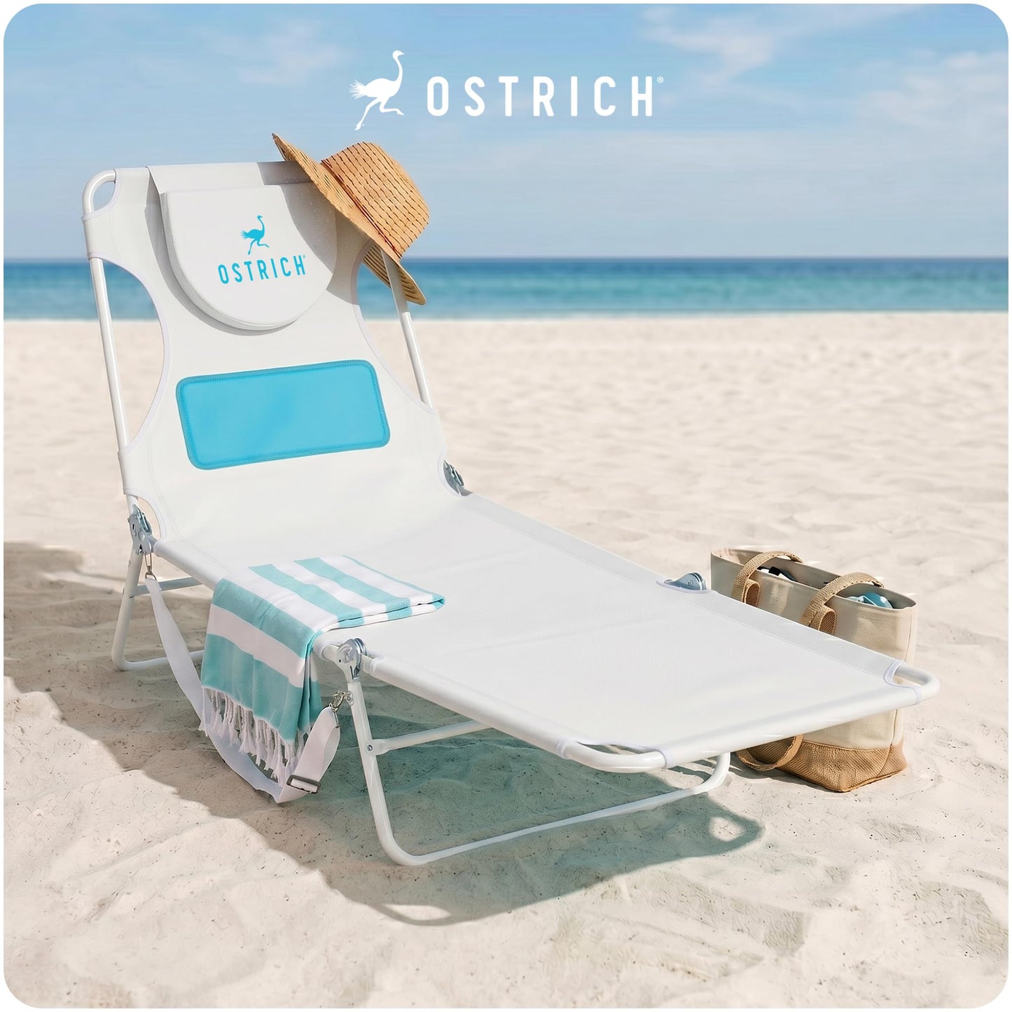 Ostrich the Ladies Comfort Lounger with Chest Support, Foldable and Portable Reclining Outdoor Patio Beach Lawn Camping Pool Tanning Chair, White