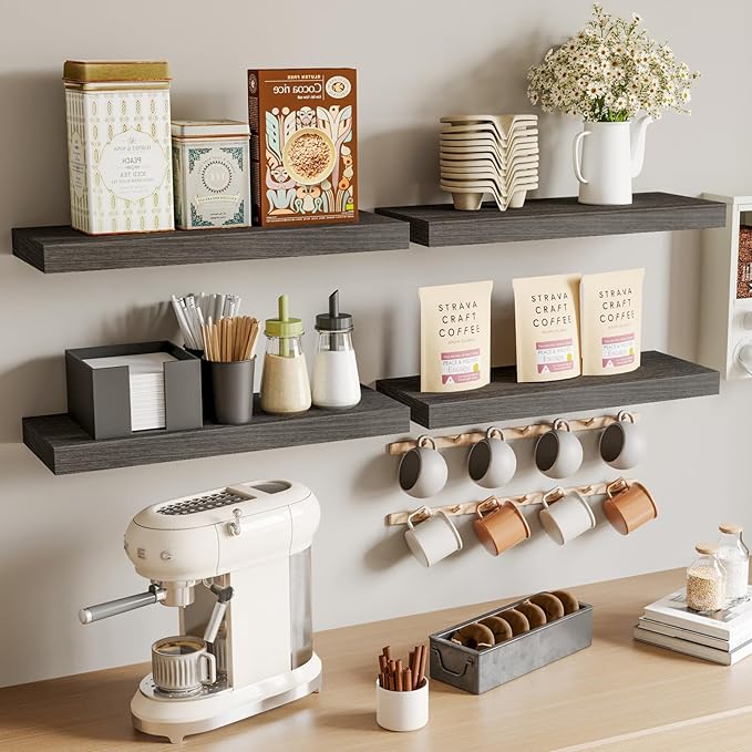 Fixwal 15.7in Floating Shelves, Rustic Wood Finish Wall Shelves Set of 4
