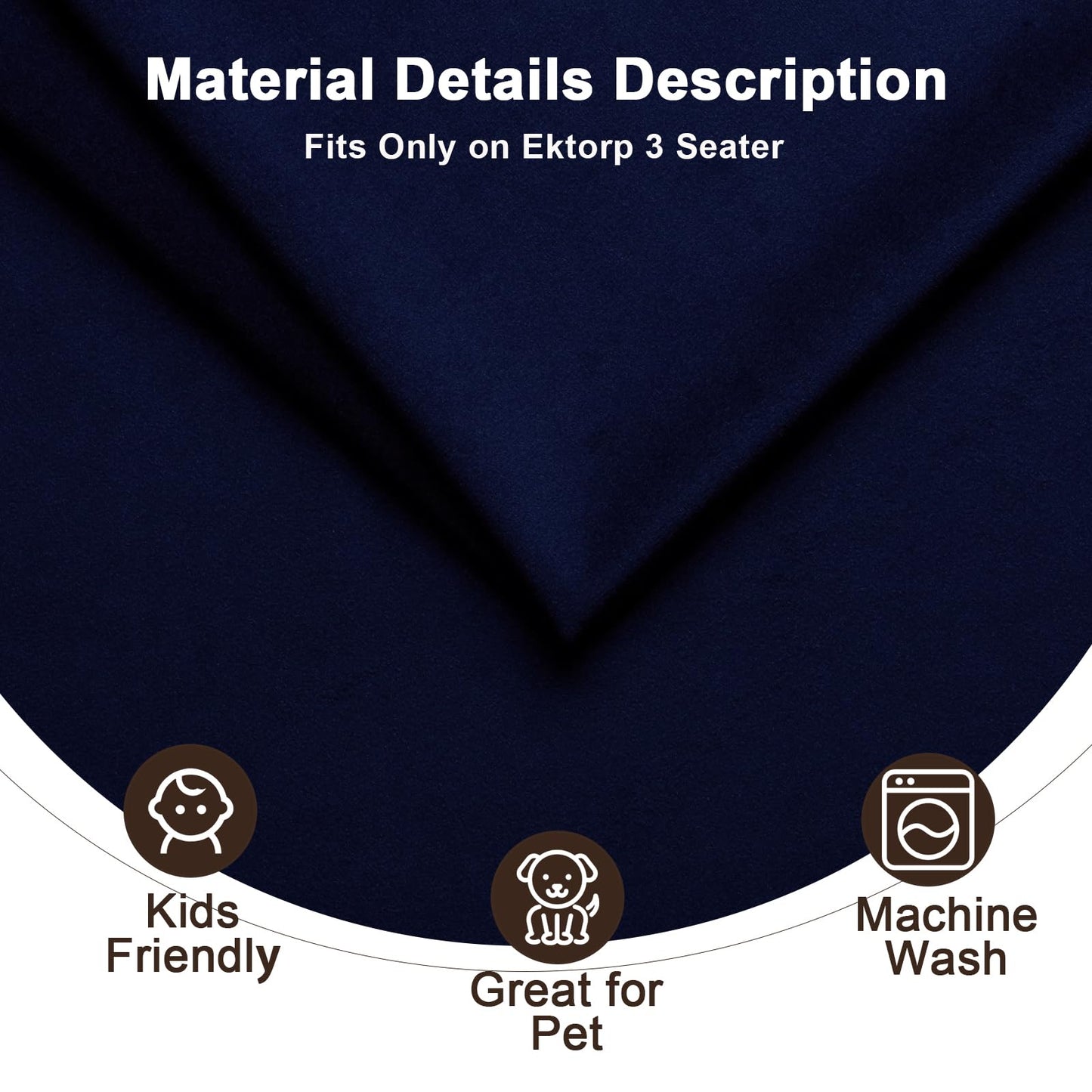 Velvet Pet-Friendly Replacement Sofa Cover Compatible for IKEA Ektorp 3 Seat Sofa Slipcovers, Couch Cover Only, 7-Piece Slipcover, Navy Blue, Couch Cover Not Include The Sofa Body