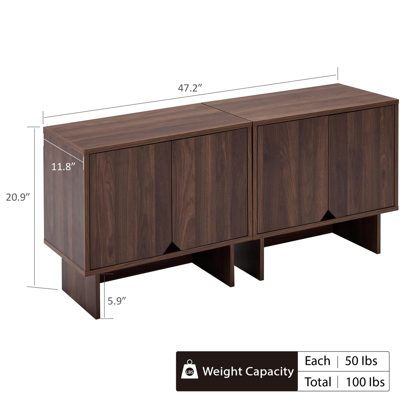 Lab Cosi Modular Buffet Cabinet with Storage, Sideboard Credenza with Adjustable Shelves, Modern Sideboard Buffet Cabinet with 2 Boards for Living Room, Kitchen, Dining Room Entryway, Bedroom, Walnut