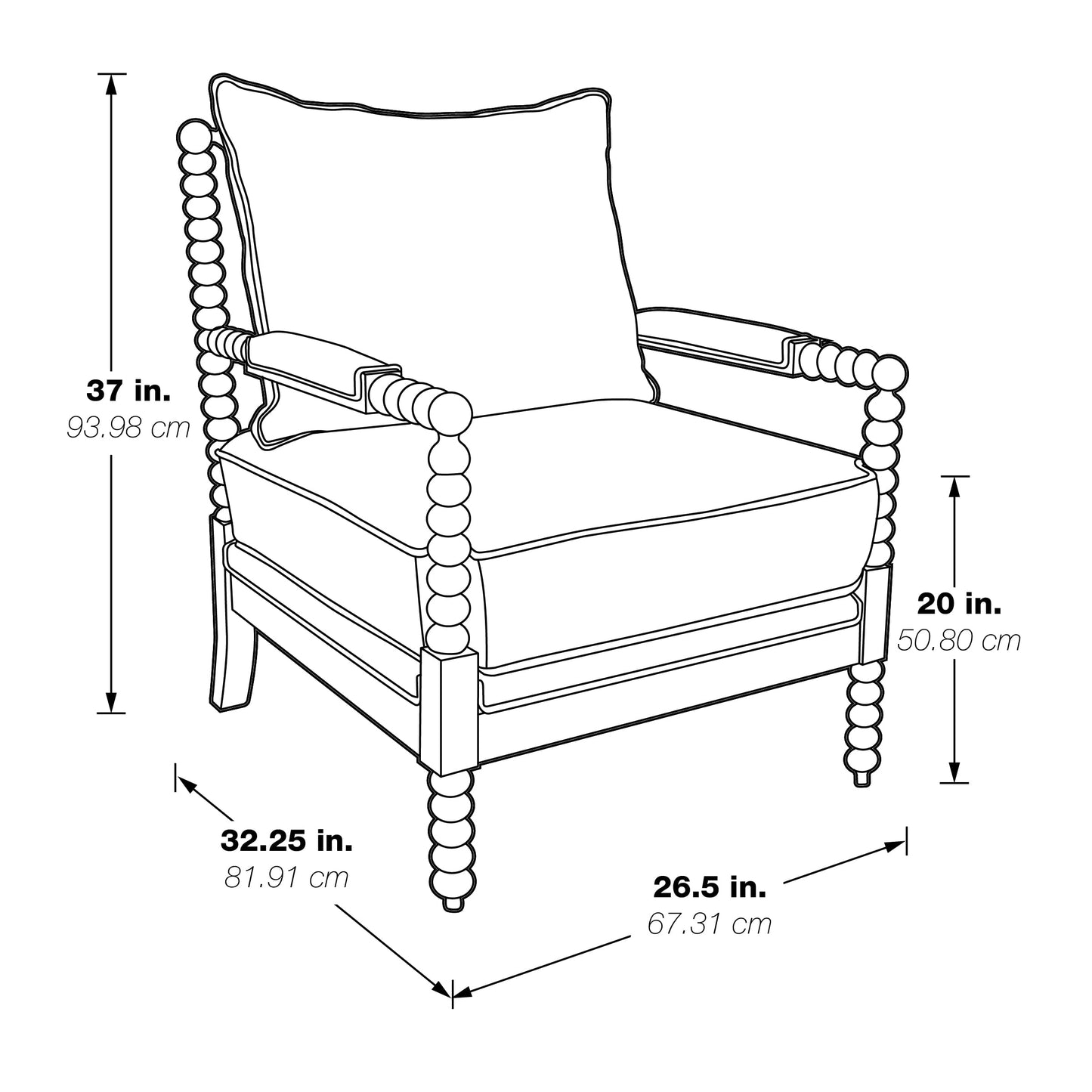 OSP Home Furnishings Kaylee Spindle Accent Chair with Antique White Wood Frame, Beige Linen Fabric