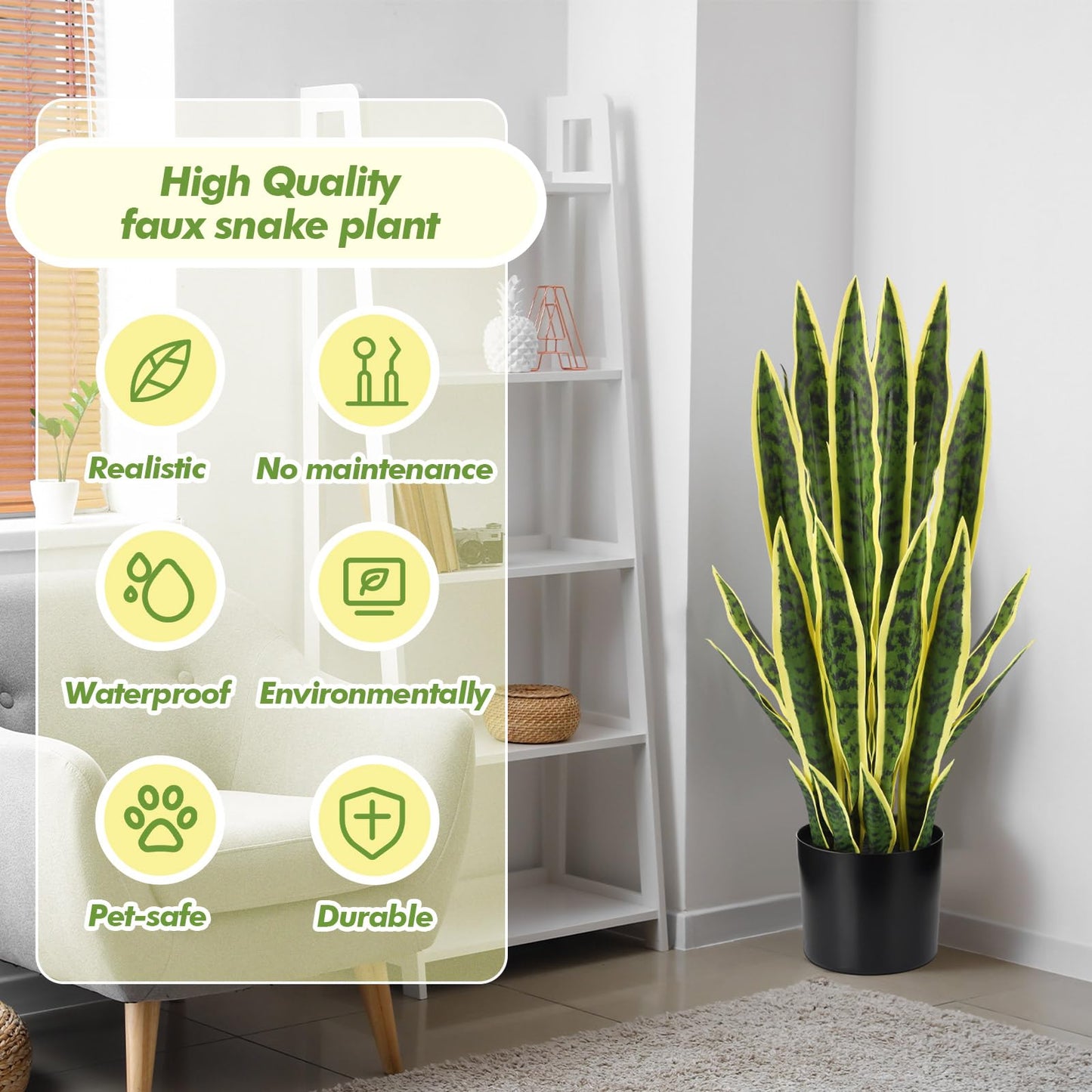 Crowye Tall Artificial Snake Plant Faux Sansevieria Plant Large Fake Snake Bulk in Pot for Home Office Housewarming Gift(2 Pack,2.25 Ft)