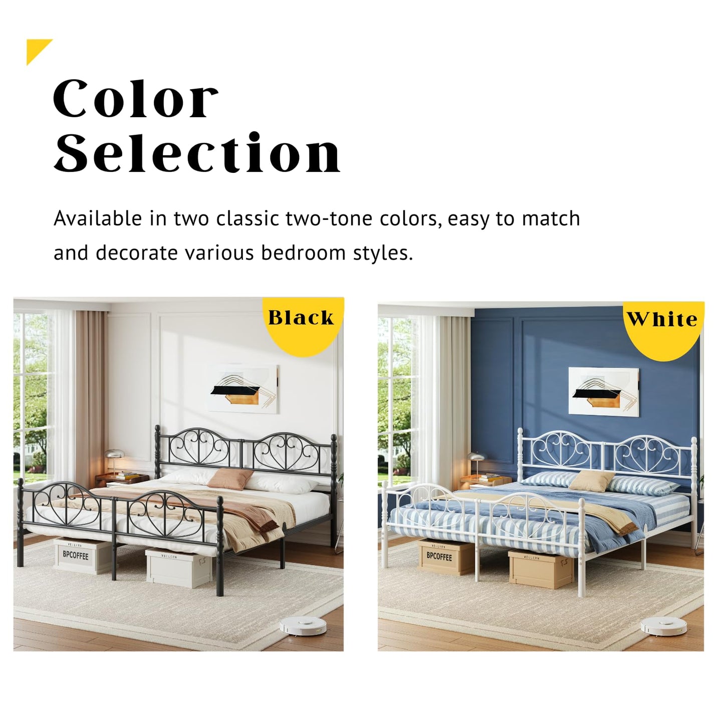 Goltriever 12 Inch King Platform Bed Frame with Victorian Style Headboard and Footboard, Heavy Duty Metal Bed Frame No Box Spring Needed, Noise Free, Easy Assembly, White