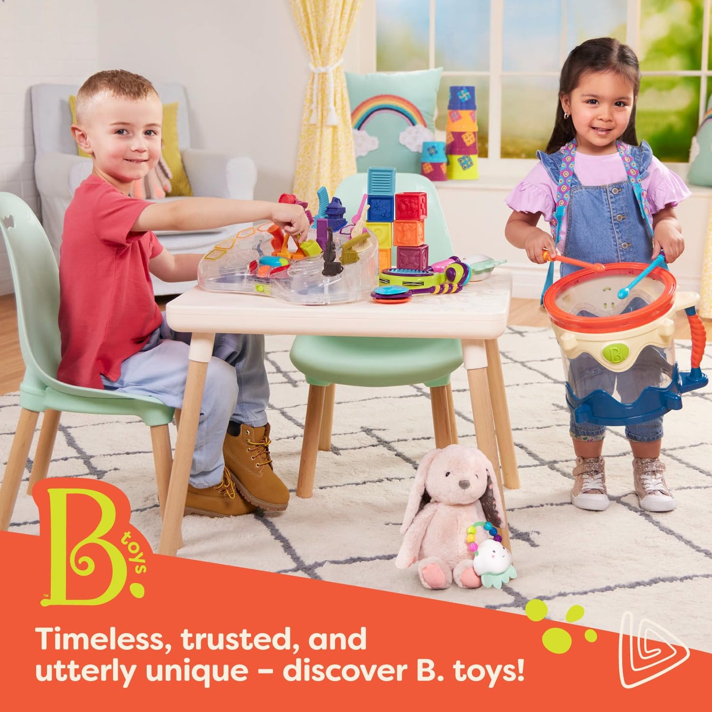 B. toys – Baby Blocks & Stacking – 10 Numbered Blocks & 5 Colorful Rings – Building Play Set for Infants – Educational Toys – One Two Squeeze & Stacking Stones – 6+ Months