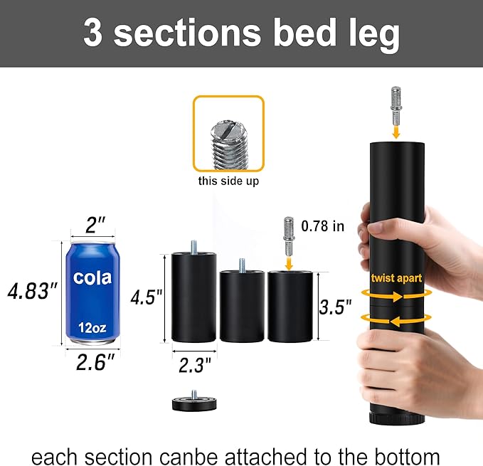12 Inch Bed Legs Replacement for Adjustable Bed Frame Base, Felt Bottom Protect