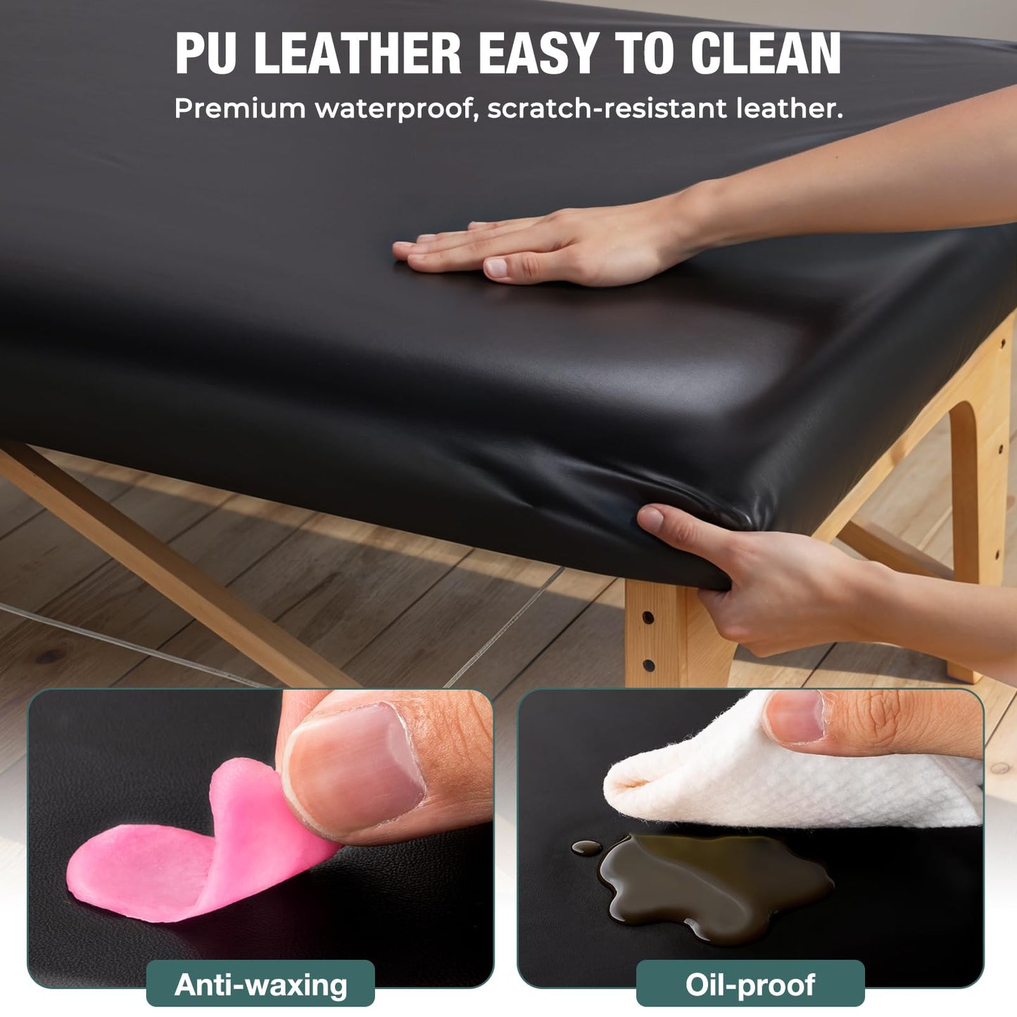 PU Leather Massage Table Cover Fitted with Elastic Band, Waterpoof Oilproof, 77x31.5 in Massage Bed Cover Protector, ONLY Fits 77in/195cm Length for Tattoo/Spa/Lash Bed, Wipeable Waxing Table Covers