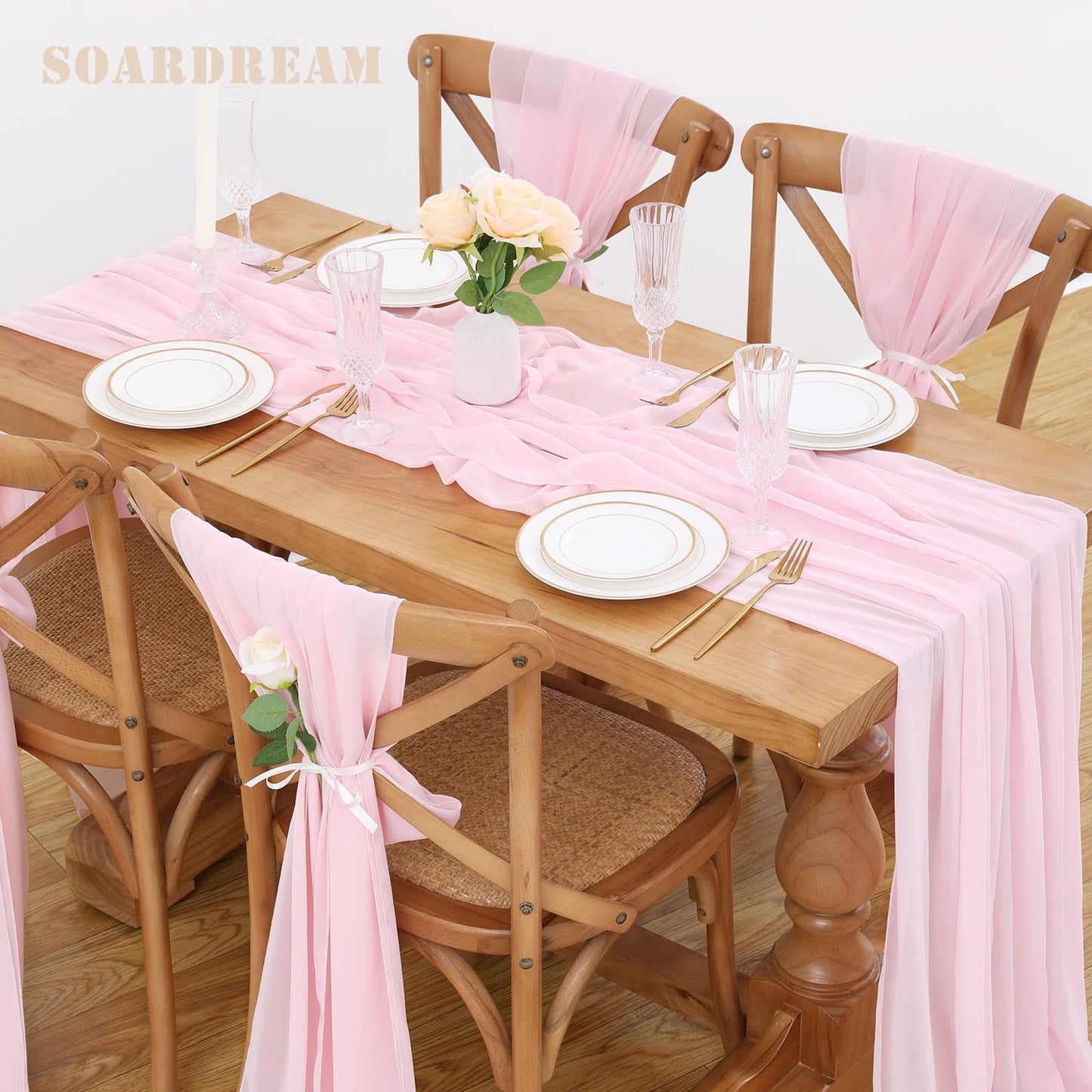 Chiffon Table Runner 1 Piece 27x120 Inches Pink Rustic Sheer Fabric for Wedding Baby Shower Birthday Party Cake Table Decoration