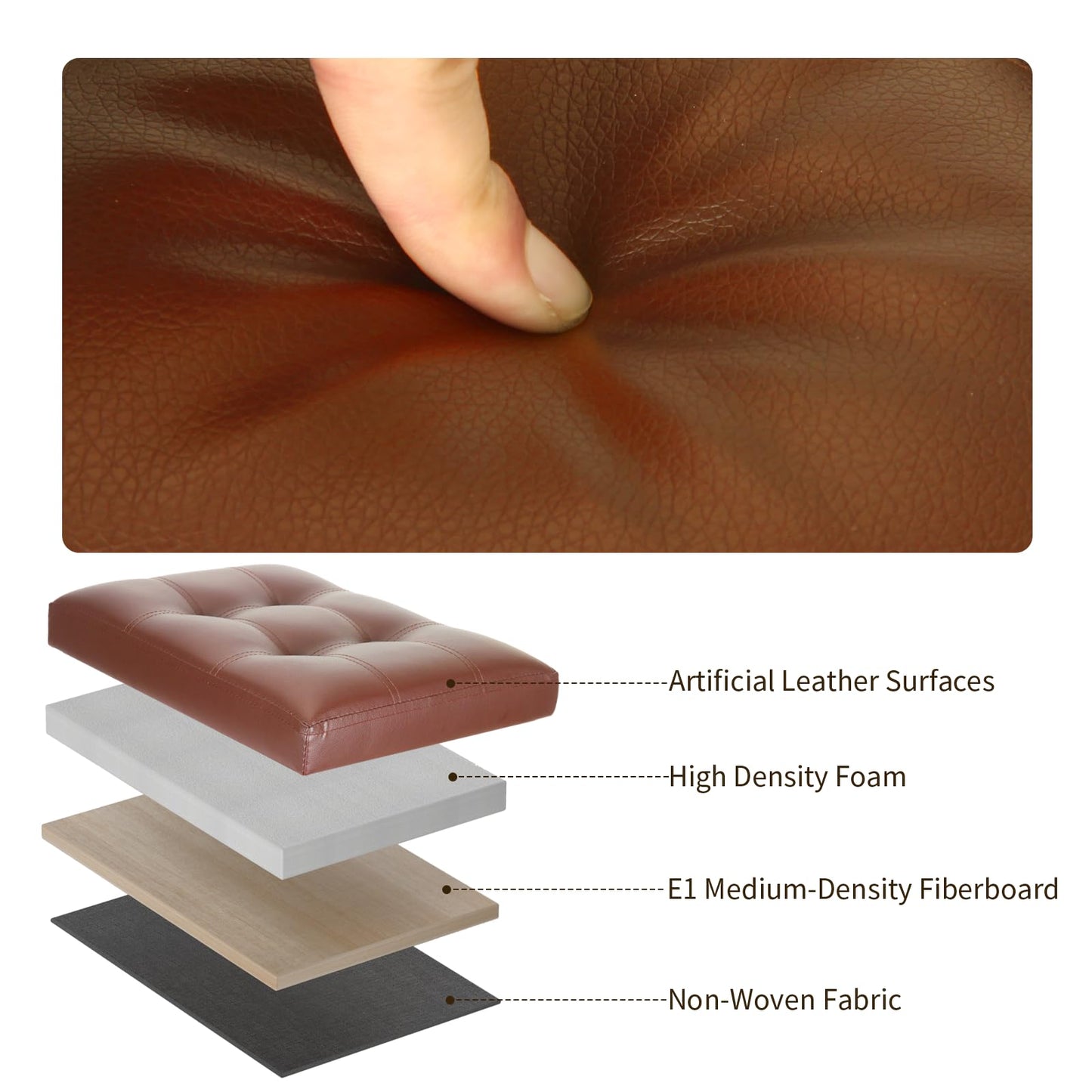 BelugaHelper Storage Ottoman Foot Rest Stool. Folding Ottoman with Storage with Thicker Foam Padded Seat. 330 lbs Footstool Bench for Living Room, Bedroom, Home Office Table, 17x13x13in, Light Brown
