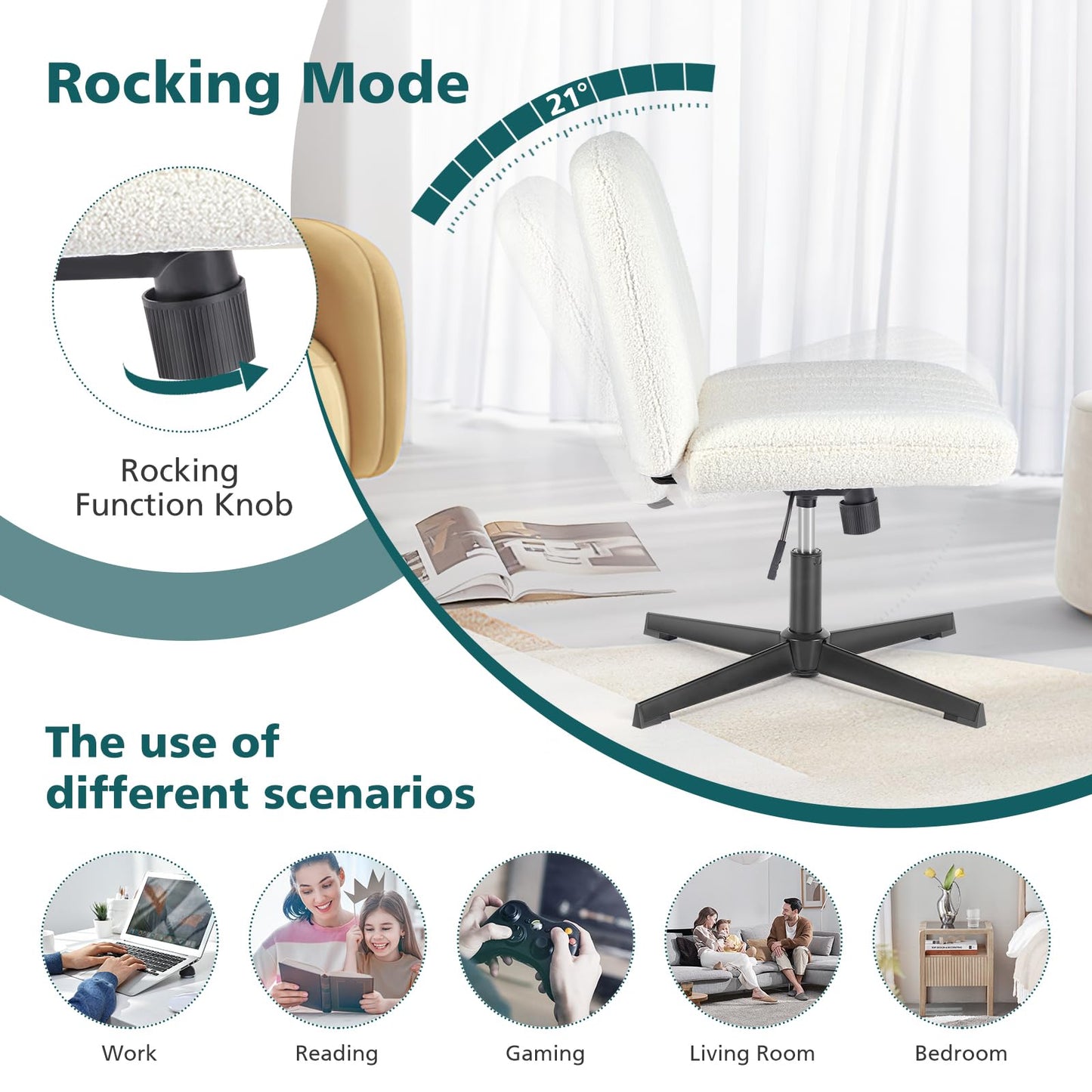 OLIXIS Criss Cross Chairs Legged Armless No Wheels Wide Seat Height Adjustable Swivel Rolling Padded Furry Cute Home Office Desk Seating for Bedroom, Student, Study Room