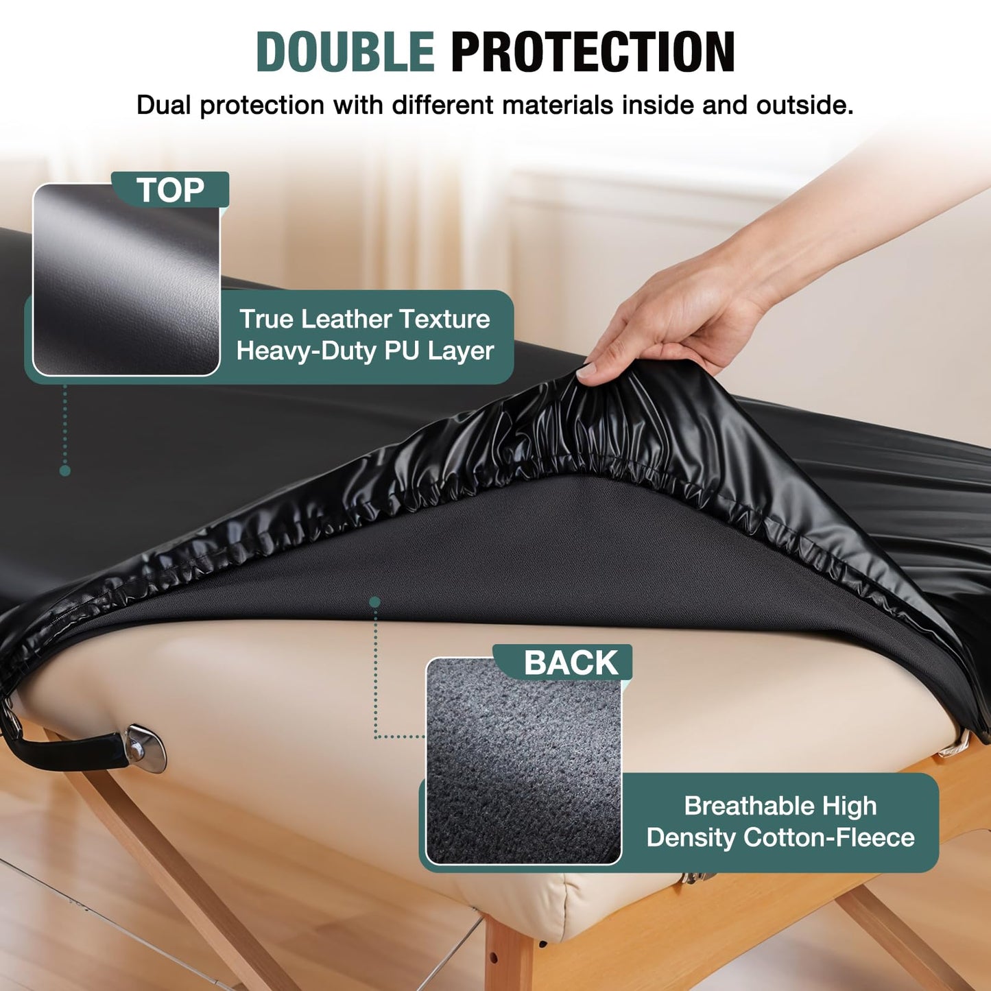 PU Leather Massage Table Cover Fitted with Elastic Band, Waterpoof Oilproof, 77x31.5 in Massage Bed Cover Protector, ONLY Fits 77in/195cm Length for Tattoo/Spa/Lash Bed, Wipeable Waxing Table Covers