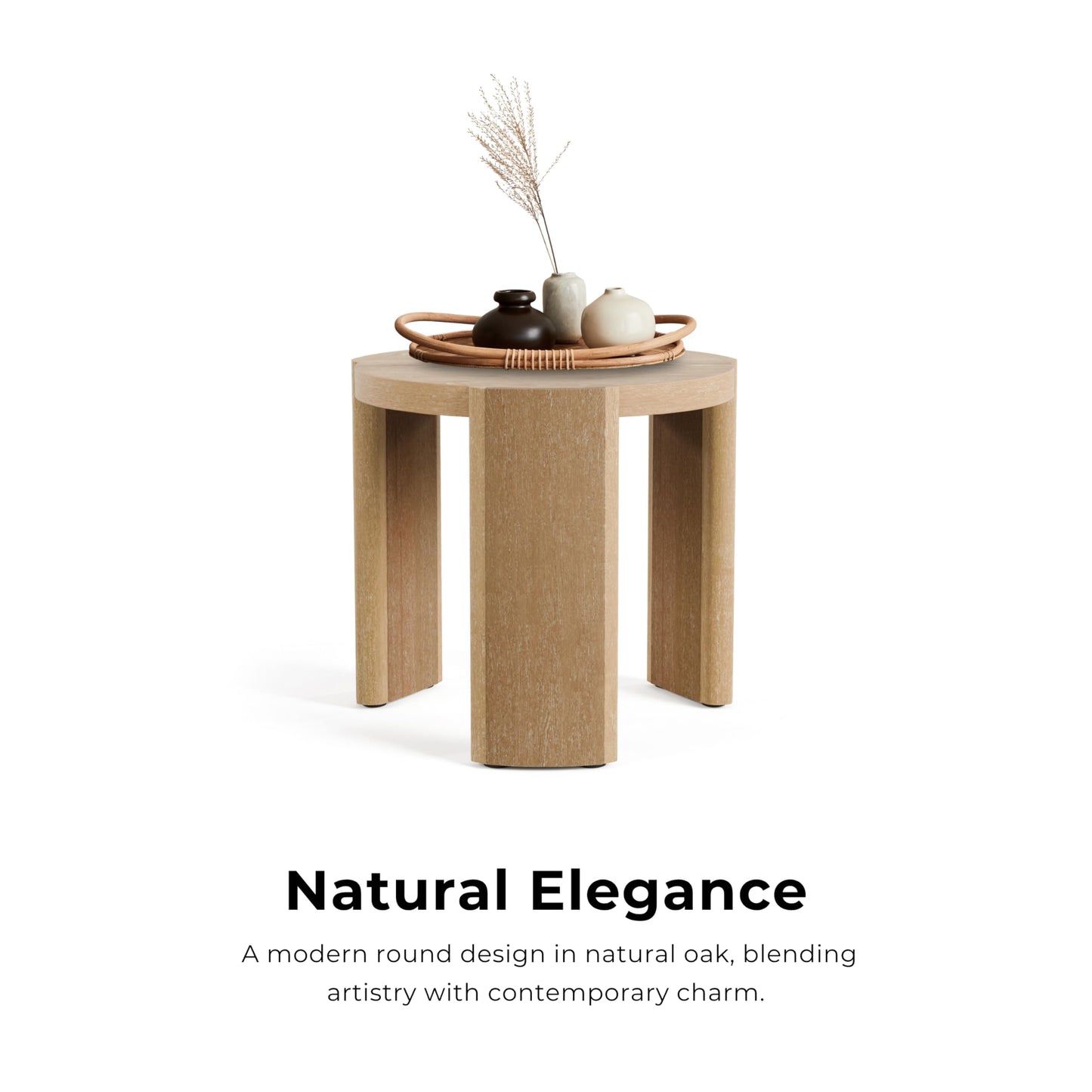 Furniture of America Carys Modern Solid Wood 20-inch Round End Table with Plinth Base, Living Room Furniture for Small Space, Home Office, Oak