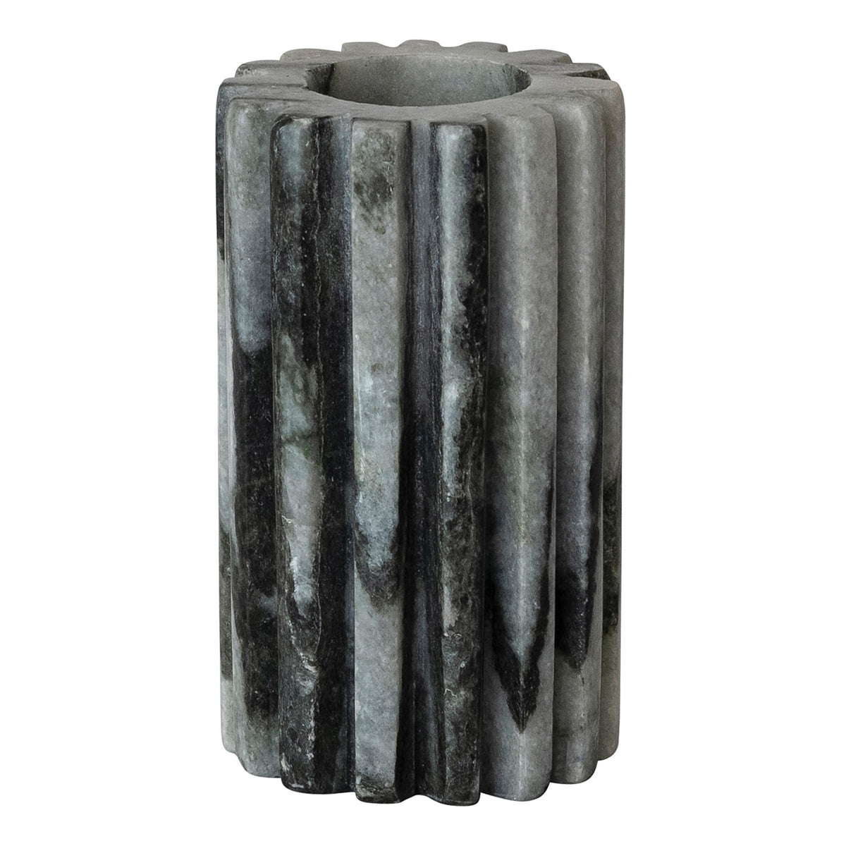 Bloomingville Round Marble Fluted 2-Sided Tealight/Taper Candle Holder, Black Mélange