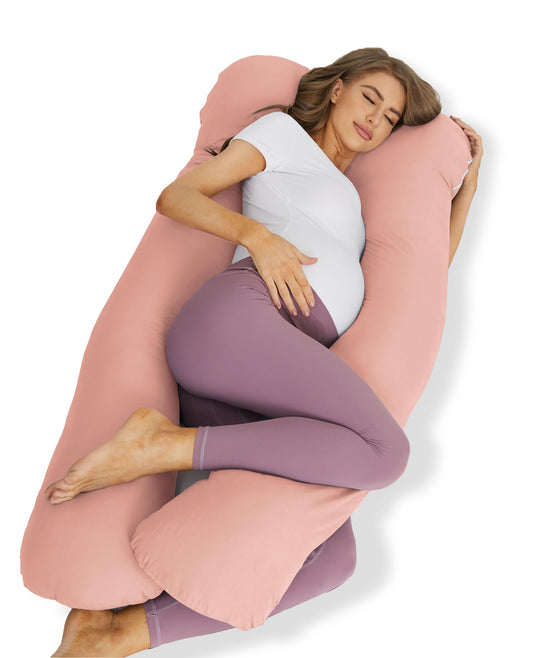 ZZZhen Pregnancy Pillow for Sleeping, U Shaped Maternity Pillow - 56 Inch with Grey Microfiber Removable Cover, Multi- Use and Support Back, Hips, Legs, Belly for Pregnant Pink Women Sleeping