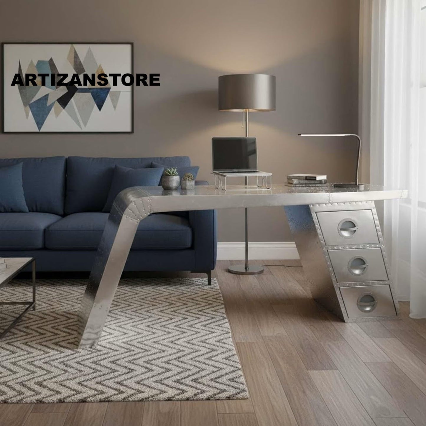 ARTIZANSTORE Industrial Aviator Wing Desk – Aluminum Home Office Desk Design Handmade Industrial Table Home and Office Decor