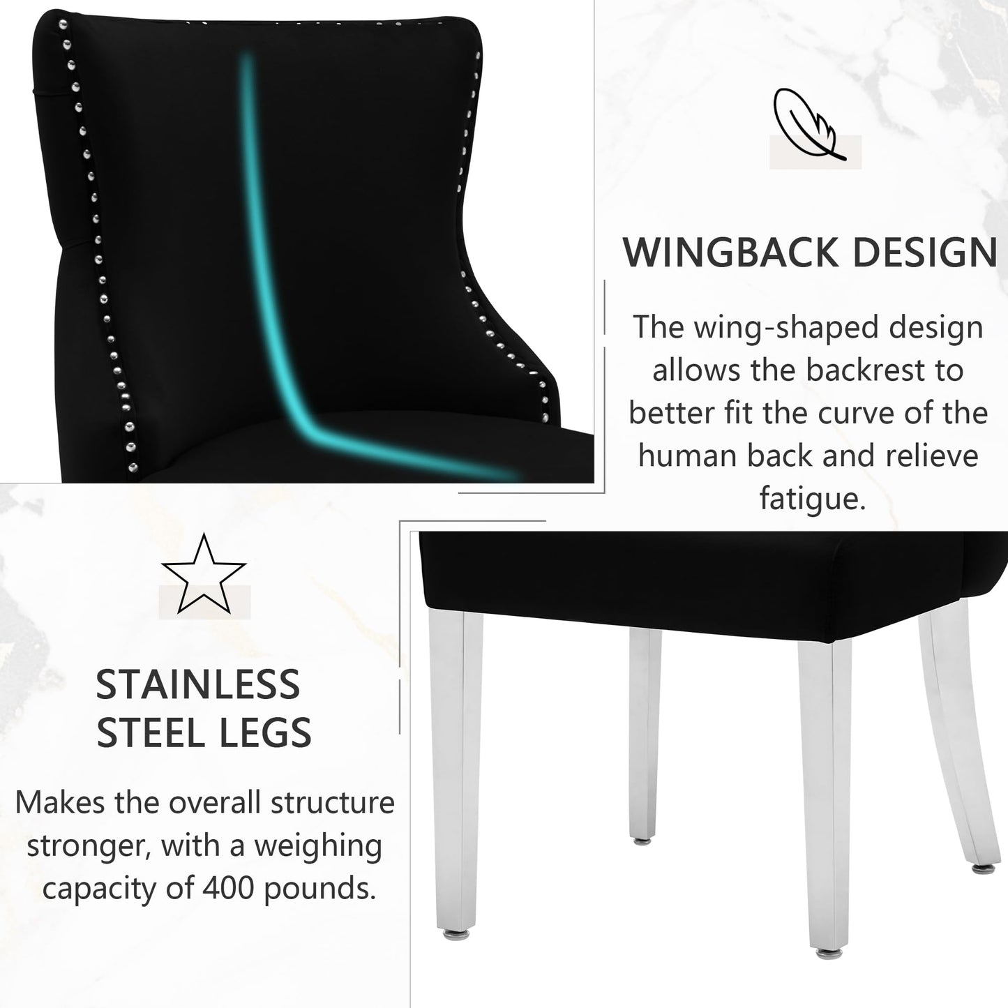 UDAX Velvet Dining Chairs Set of 4, Upholstered Tufted Backrest Sillas de Comedor, Luxurious Dining Chairs with Stainless Steel Legs, Modern Seating for Kitchen, Bedroom & Living Room