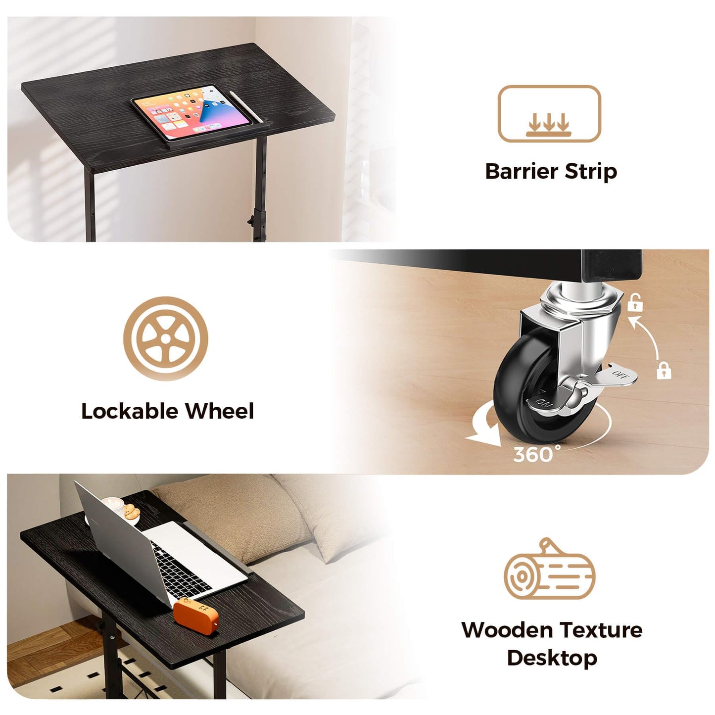 COMHOMA Standing Desk Adjustable Height & Tiltable Tabletop, Portable Stand Up Desk for Laptop, Mobile Folding Desk for Home Office Work and Walking Pad Treadmill, Height 30.7"-46.4", Black