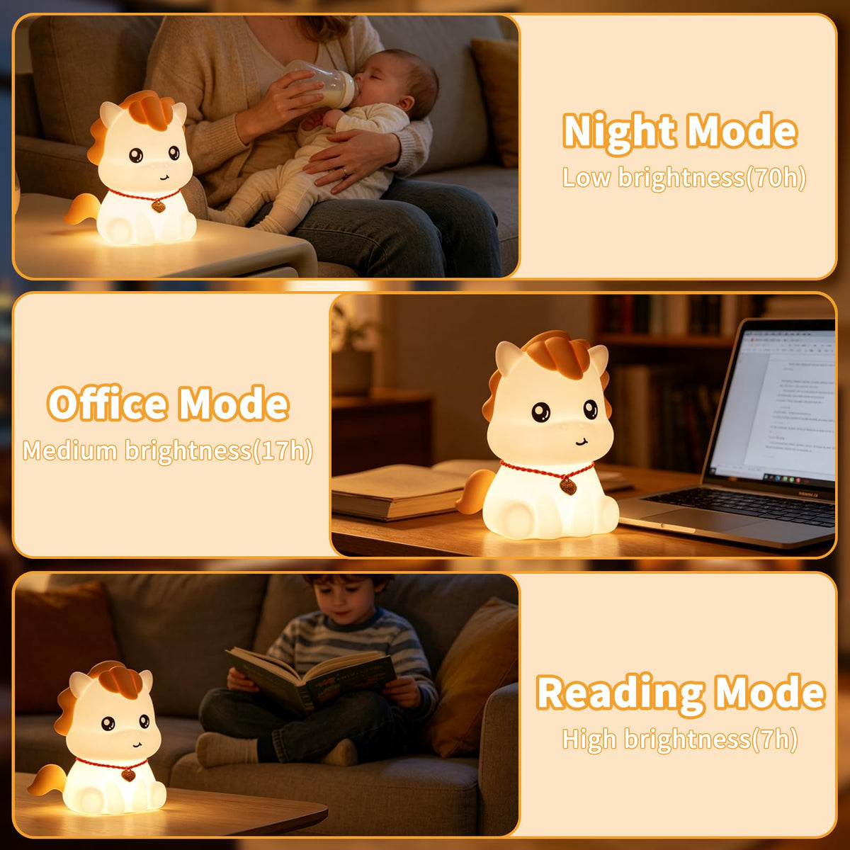 Yesinaly Rechargeable Silicone Cute Pony Night Light for Kids - Dimmable Touch Lamp for Nursery, Bedroom | Cute Baby Toddler Nightlight, Year of The Horse Gift (2026)