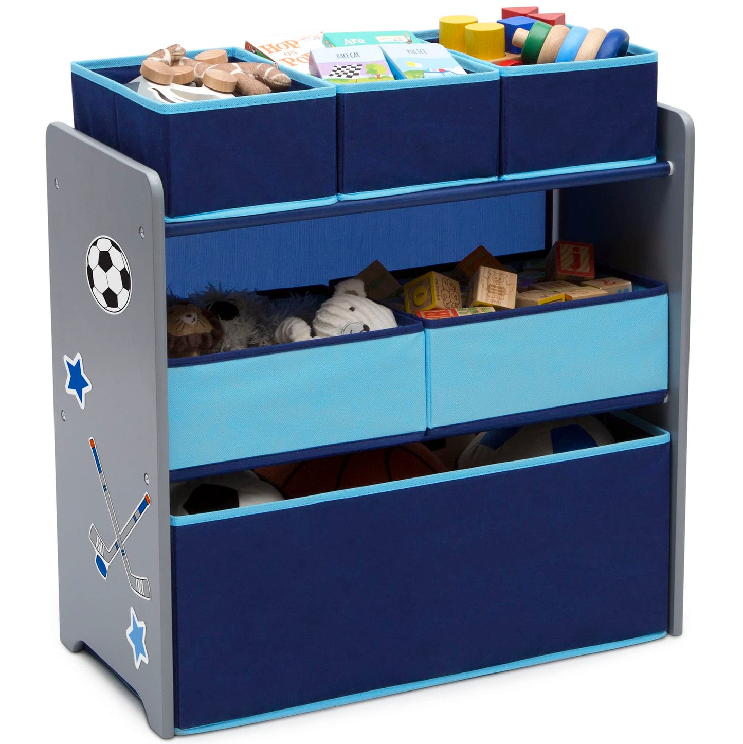 Delta Children Kids Table and Chair Set (4 Chairs Included), Grey/Blue & Design and Store 6 Bin Toy Organizer, Grey/Blue