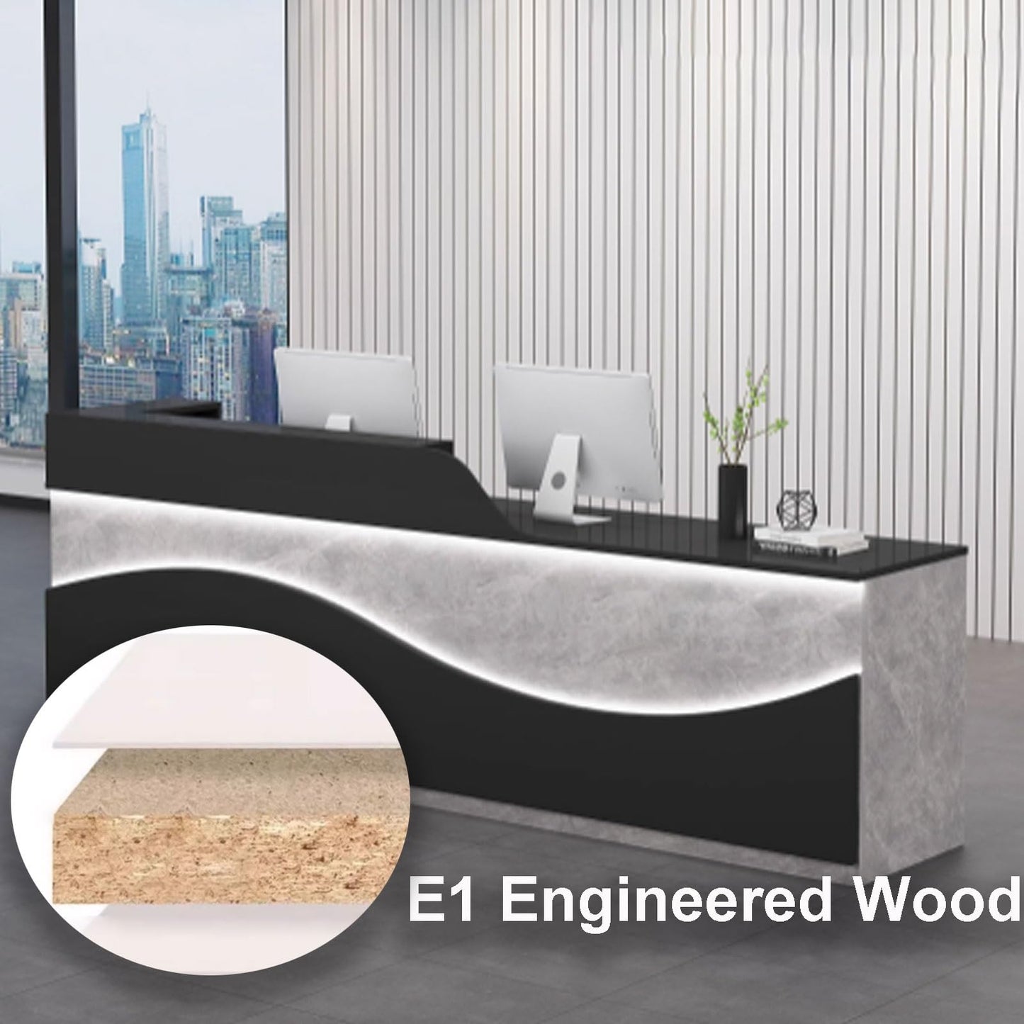 Modern Beauty Salon Reception Desk with Storage | Stylish Office Counter Table with Soft Lighting | White Receptionist Desk for Small Business (1.2m, Textured Finish)