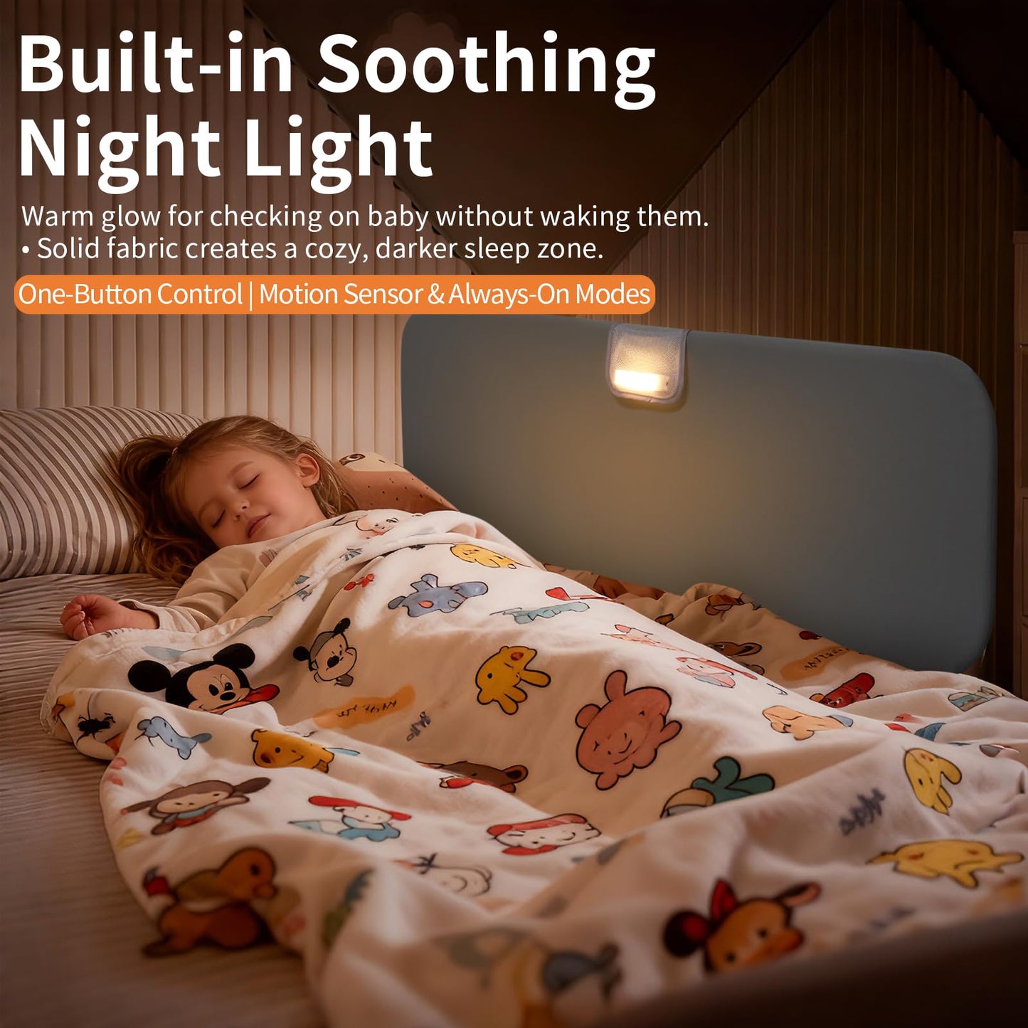 PlentiVive Travel Bed Rails for Toddlers with Motion Sensor Light, Foldable Toddler Bed Rail 48" Extra Long Safety Guard, Deep U-Shaped Base (No Straps Needed) for Twin, Full, Queen & King Mattresses