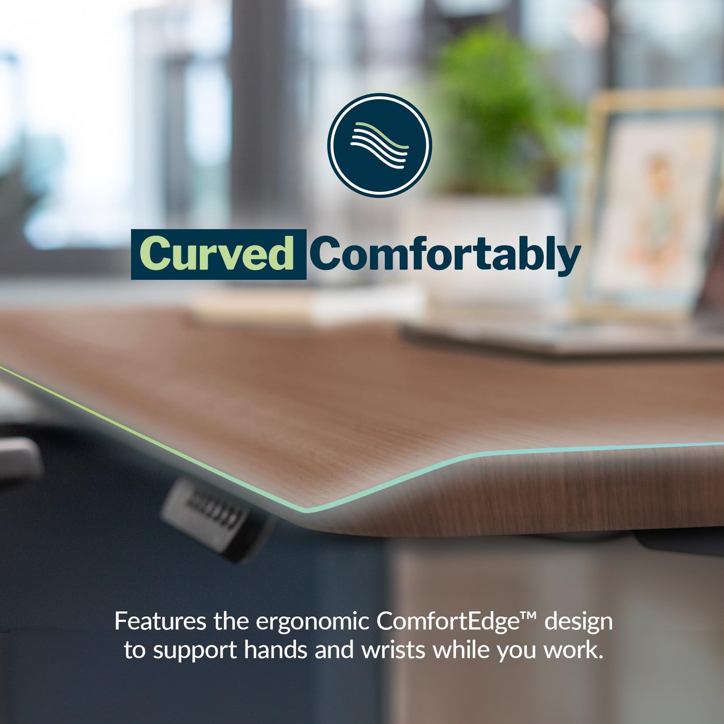 Vari ComfortEdge 80x60 L-Shape Desk- Varidesk Electric Electric Height Adjustable Corner Desk- Home Office Workstation - Walnut Top/Slate Legs (Ships in 3 Boxes)