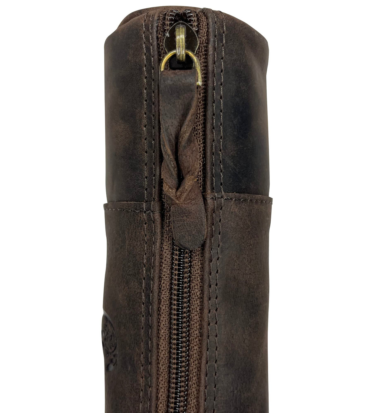 Leather Pencil Case - Full Grain Leather Zippered Pen Pouch - Stationery Bag Pen Holder for Work & Office, Walnut, M, Professional Pencil Case