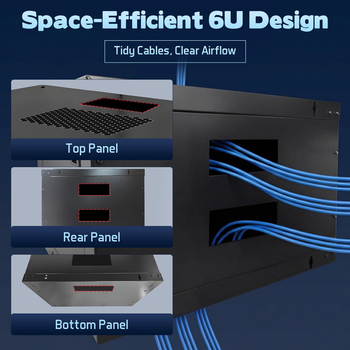 6U Wall Mount Server Cabinet - Heavy Duty Network Rack Enclosure with Cooling Fan, Locking Vented Door & Removable Side Panels, 17.7 Inch Deep, for IT/AV Equipment