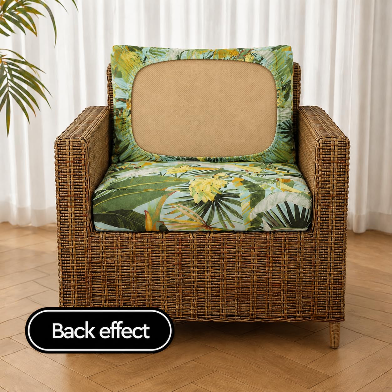 2 Piece Patio Cushion Covers, Stretch Outdoor Couch Cushion Slipcovers Replacement for Seat & Backrest, Washable Furniture Protector with Elastic Bottom for Wicker Patio Furniture, Banana Leaves