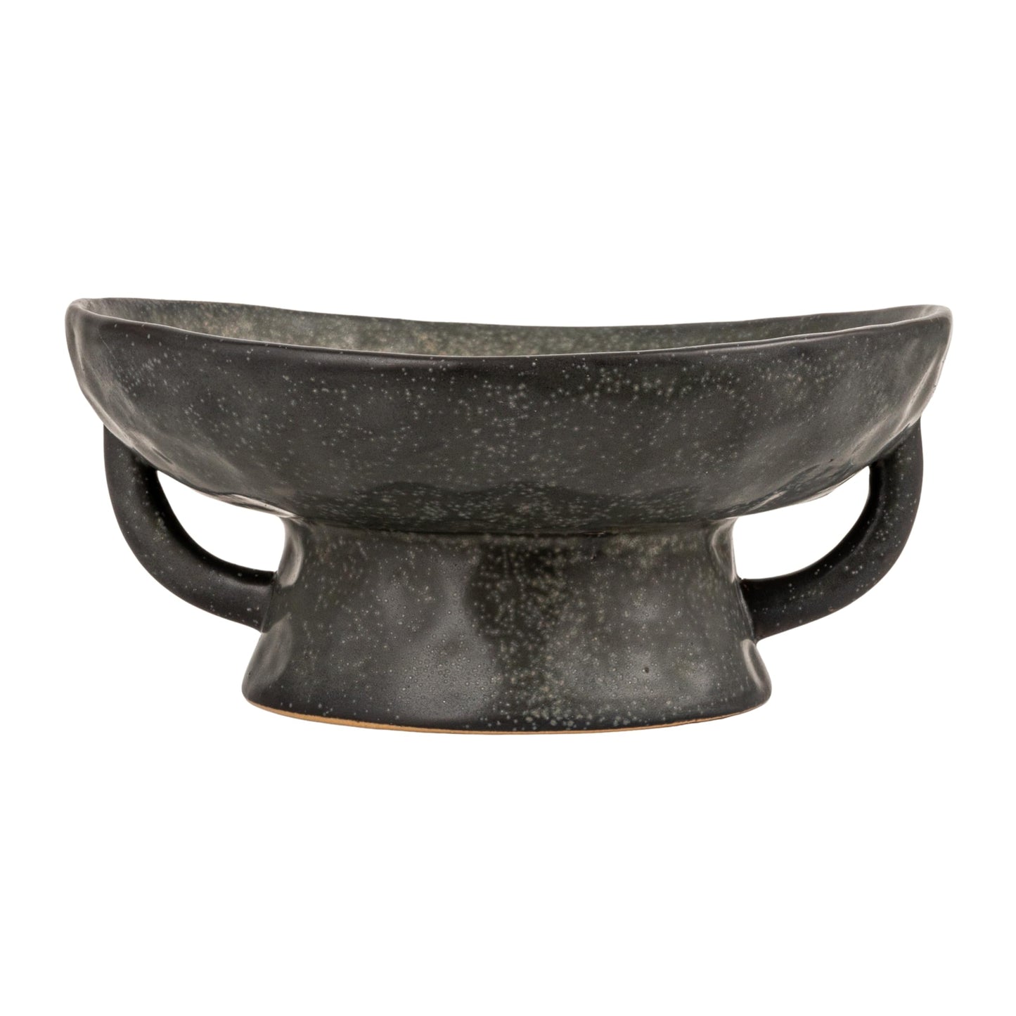 Creative Co-Op Stoneware Footed Pedestal Bowl with Handles, Reactive Glaze, Black