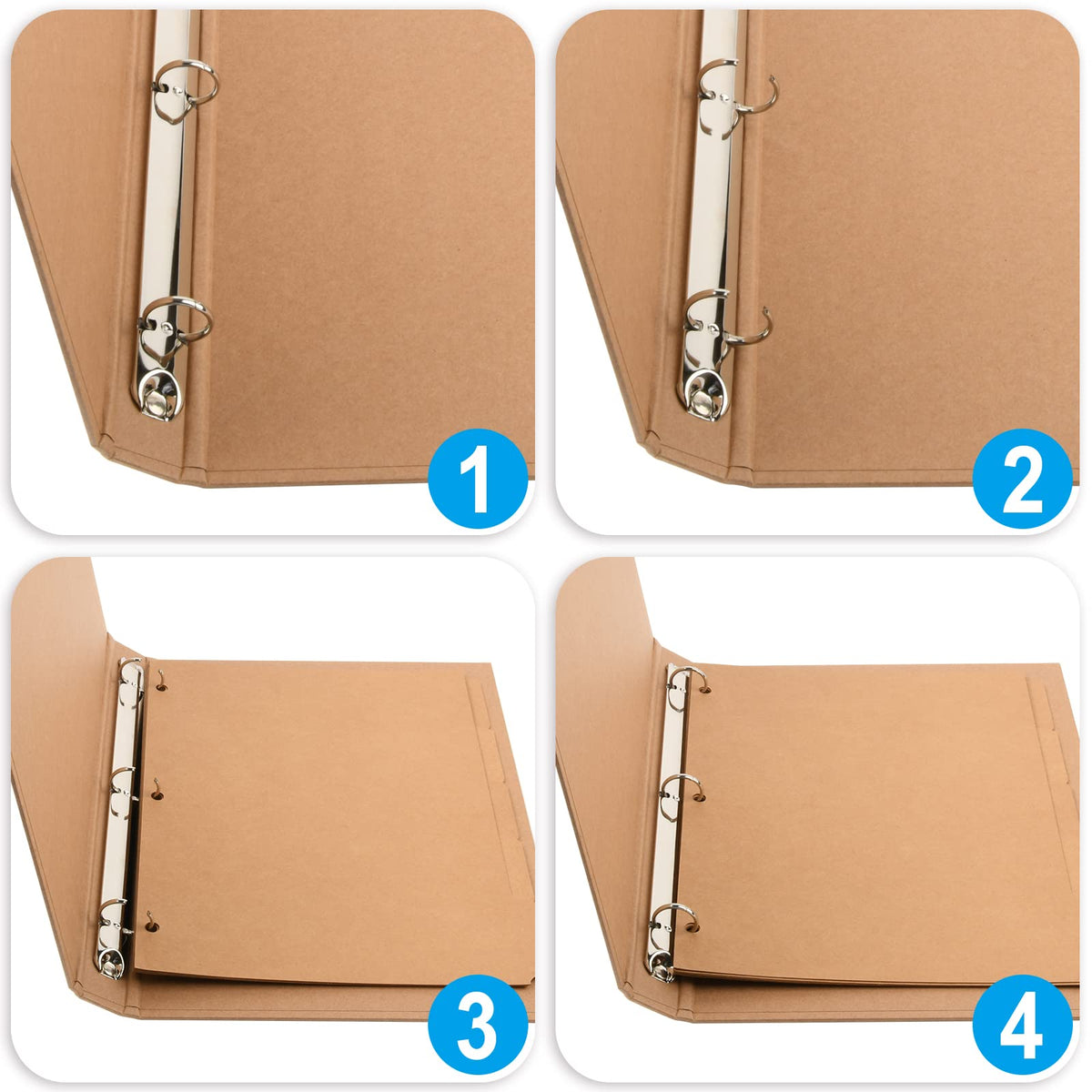 Natural Recycled Kraft Binder 3-Holds Round Ring Binder 2 Pack, Durable Binding Hard Cover Protector for Journal, Notebook, Inserted Sheets & Refill Paper, Holds 200 Sheets Capacity (A4 Size)