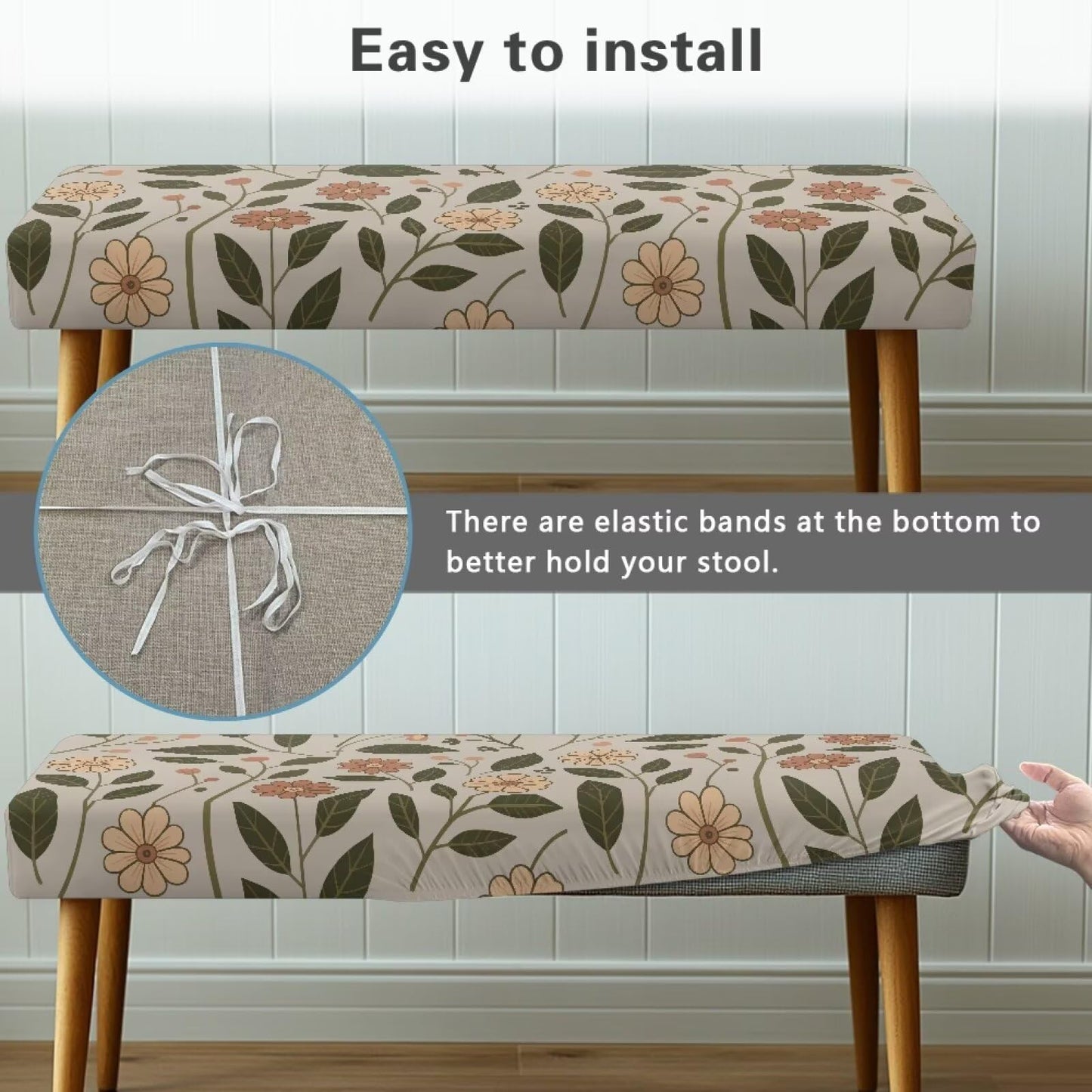 Cugasmaru Bench Covers Breathable Soft Stretch Dining Bench Cover Retro Floral Removable Non-Slip Rectangle Seat Cushion Slipcover Home Decor Benches Seat Protector