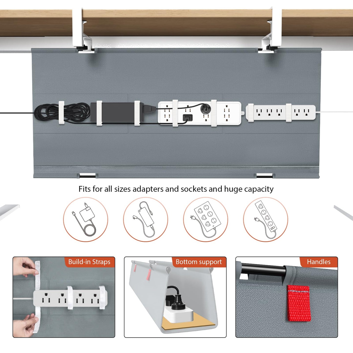 Univivi No Drill Under Desk Cable Management Tray, 36" Cord Organizer for Table, Clamp/Screw Mount Desk Cable Management, Premium Fabric Cable Management Tray for Office, Home